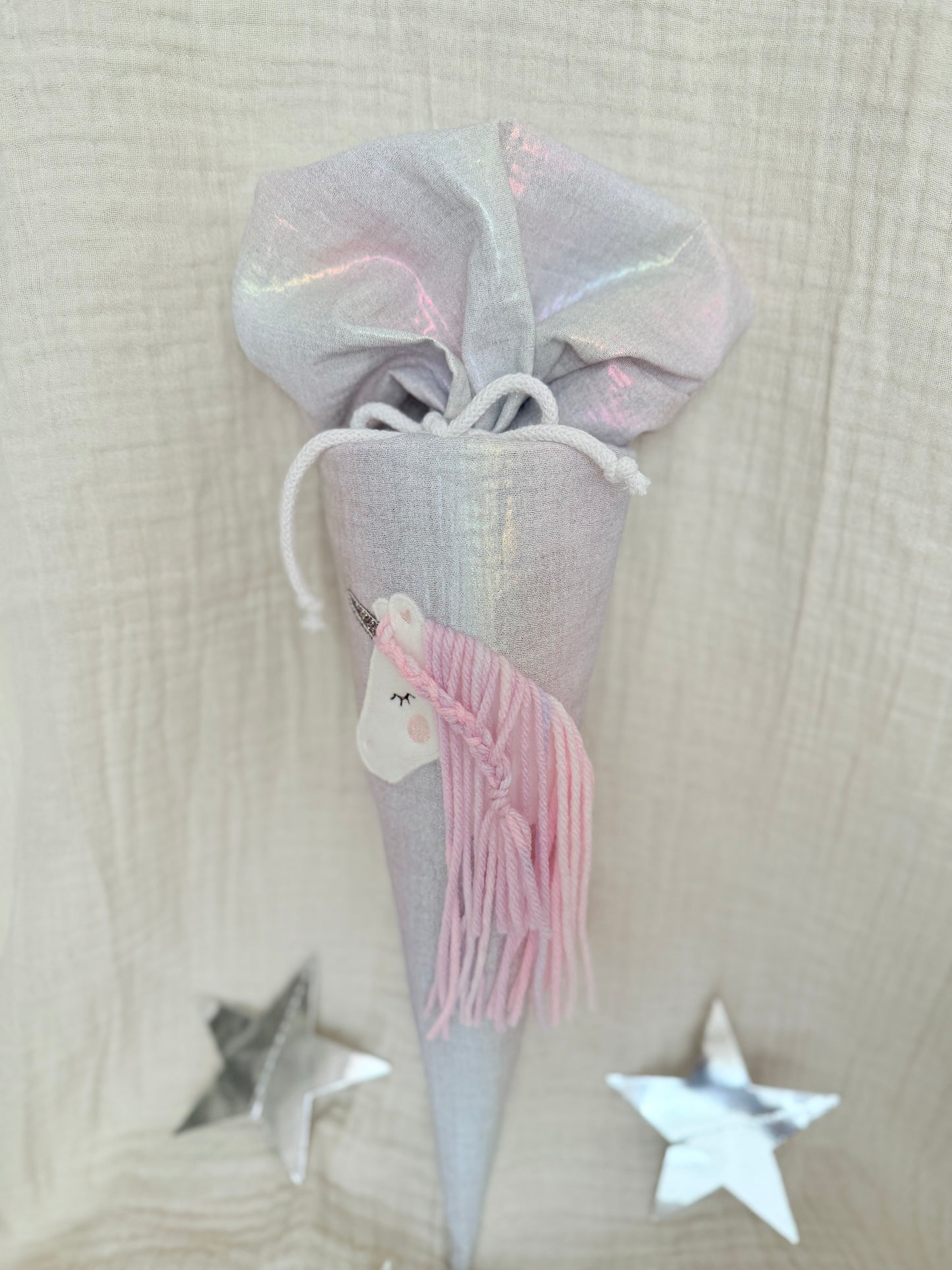 Dein Design | Musselin Geschwistertüte 35 cm | Einhorn | Regenbogenfarbe | Kissen Inlett