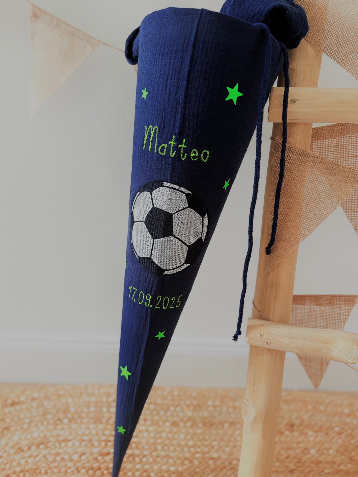Musselin Schultüte 70 cm | Fußball | Kissen Inlett