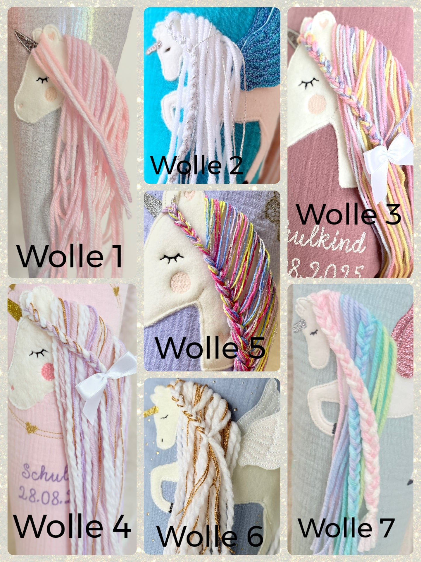 Dein Design | Musselin Geschwistertüte 35 cm | Einhorn | Regenbogenfarbe | Kissen Inlett