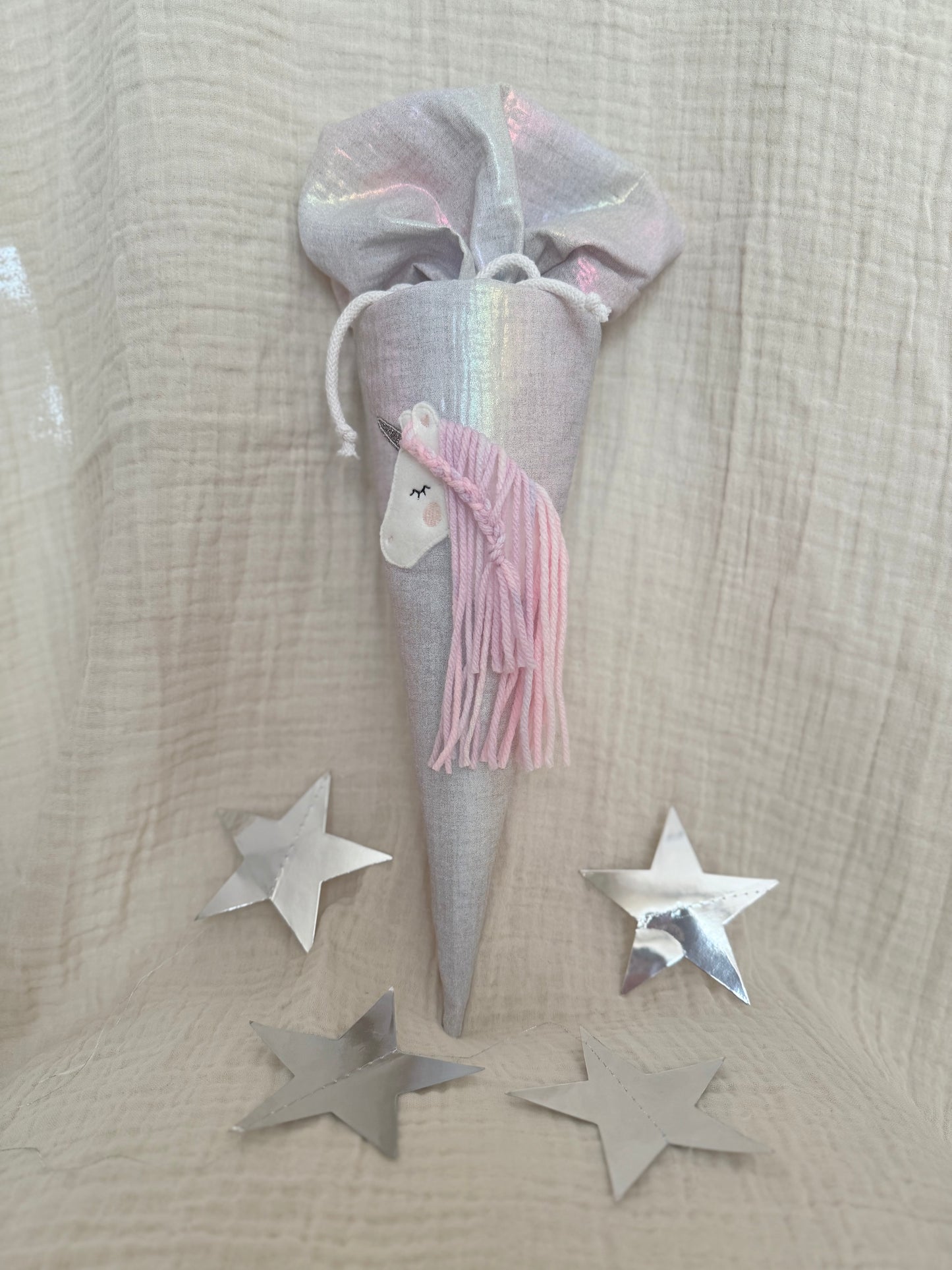 Dein Design | Musselin Geschwistertüte 35 cm | Einhorn | Regenbogenfarbe | Kissen Inlett