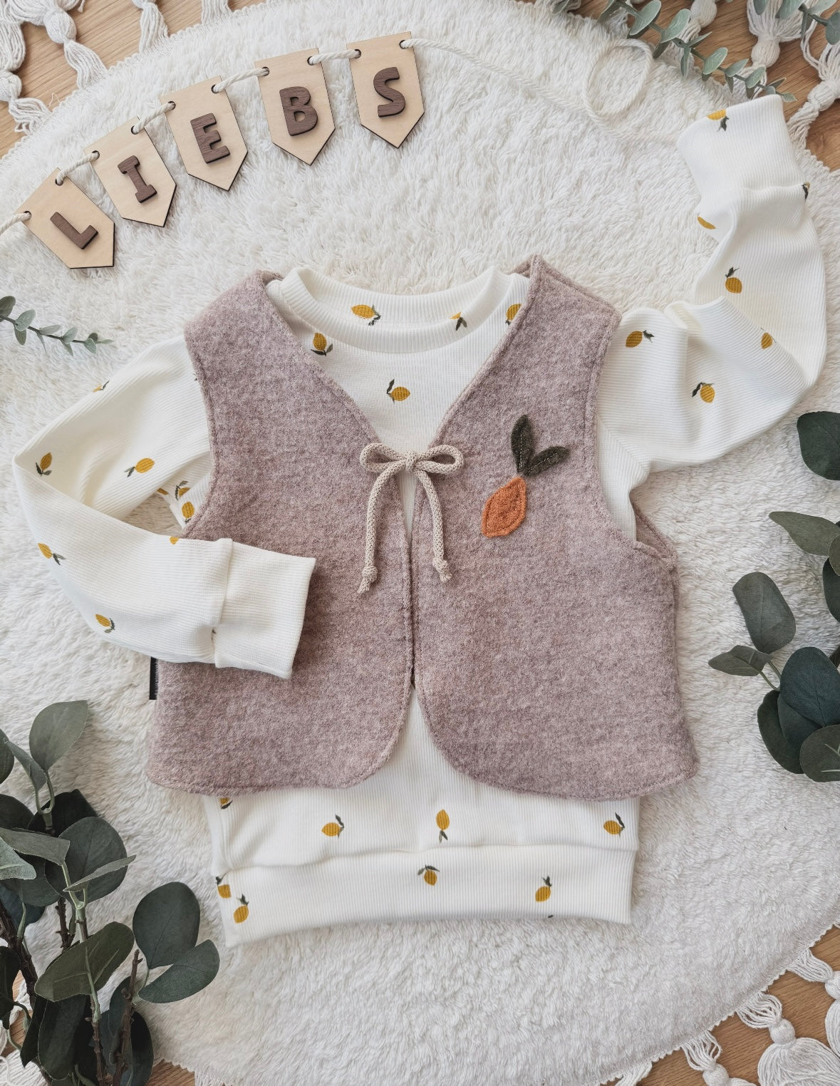 Handmade Wollwalk Weste für Kinder | Walkweste | Zitrone