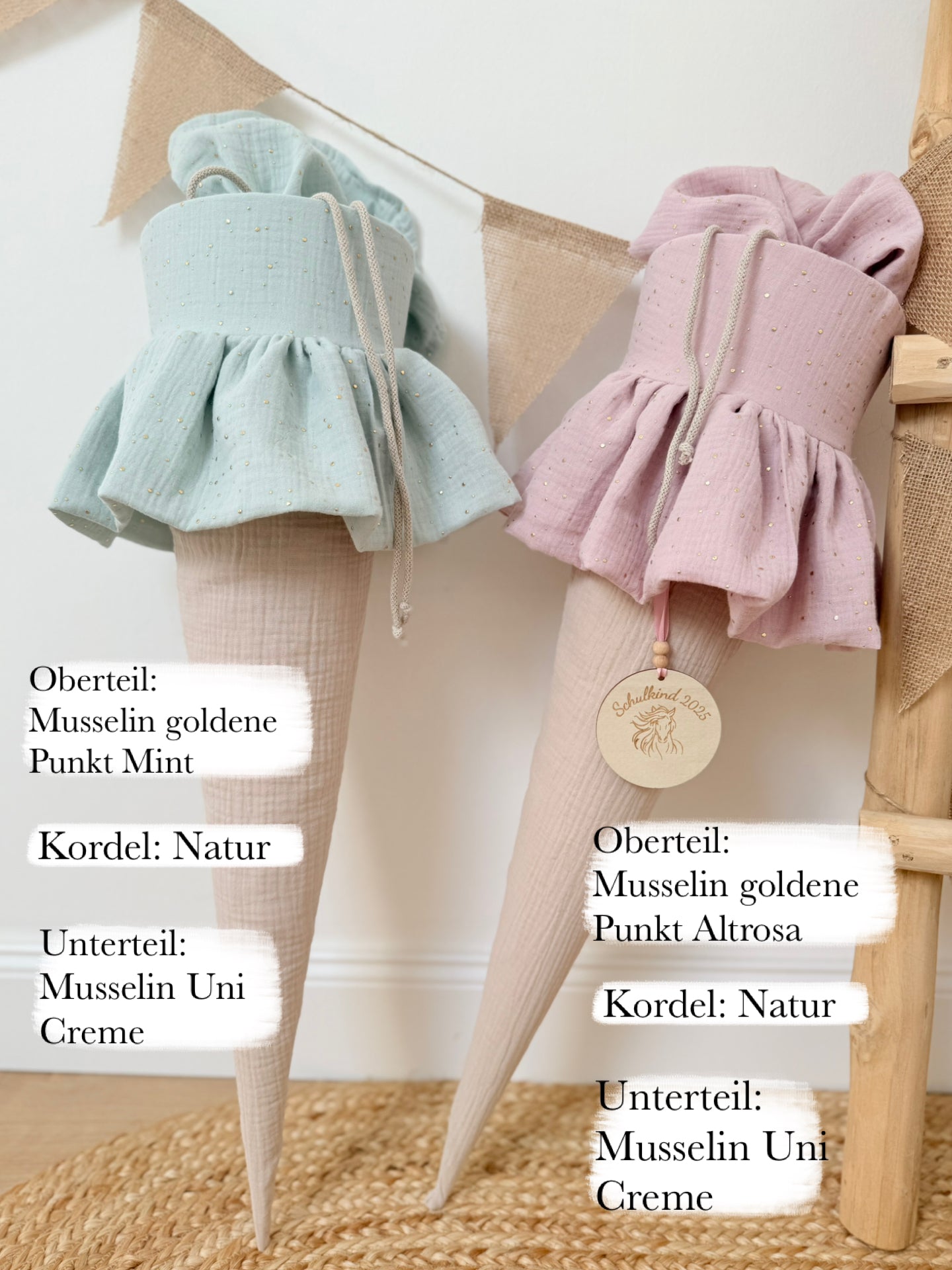 Dein Design | MIX IT - Alle Farben! Schultüte mit Rüsche 70 cm & Geschwistertüte 35 cm für Mädchen
