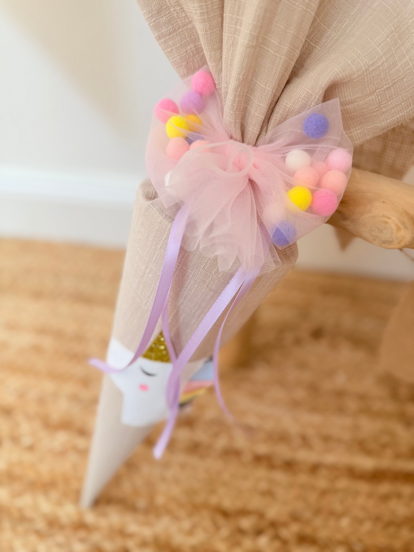 Pompom Schleife für Geschwistertüten 35 cm