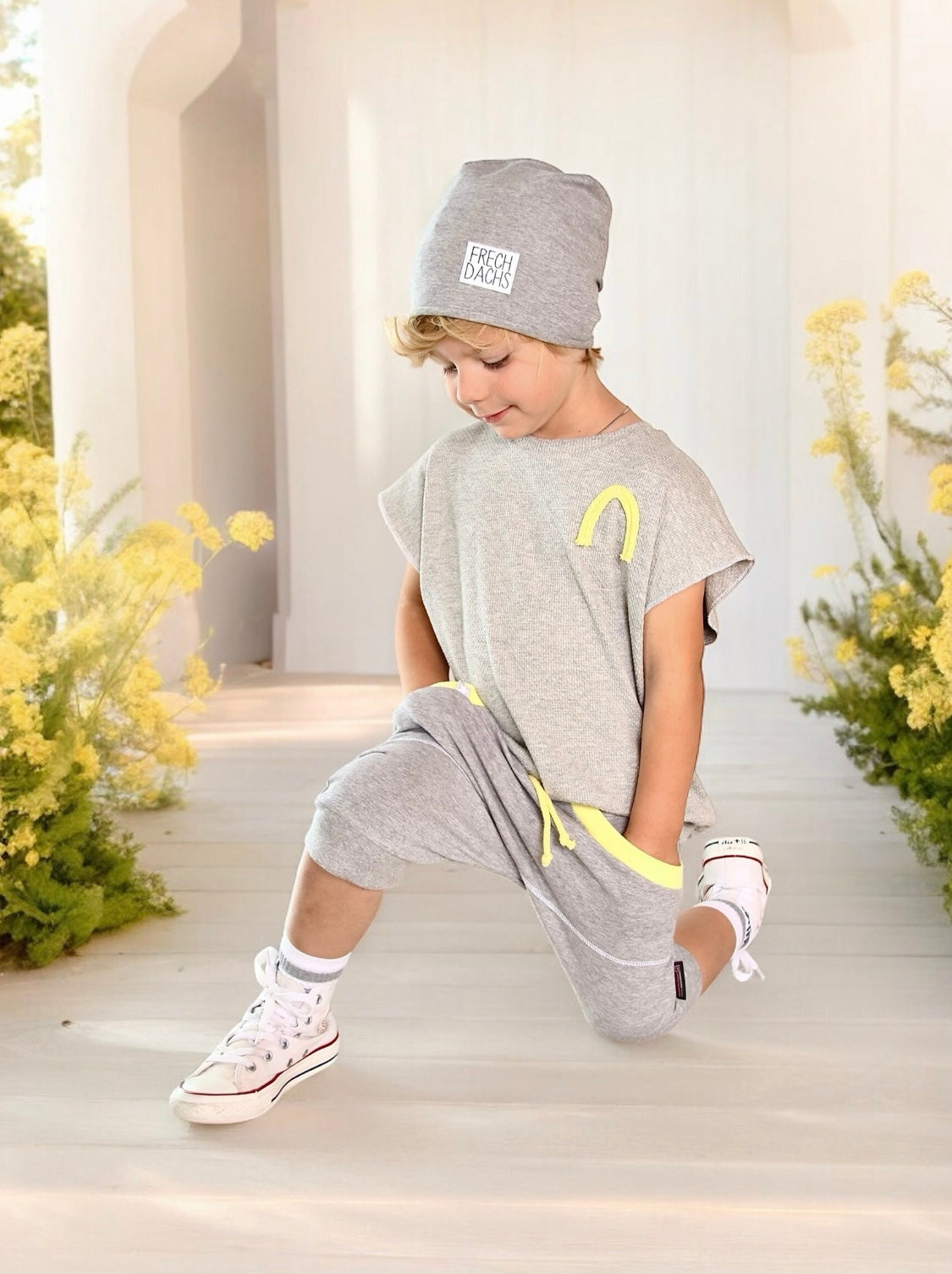 Dein Design | Roll-Up Sommer | Used-Look & Leder Label Beanie | Melierte Farben