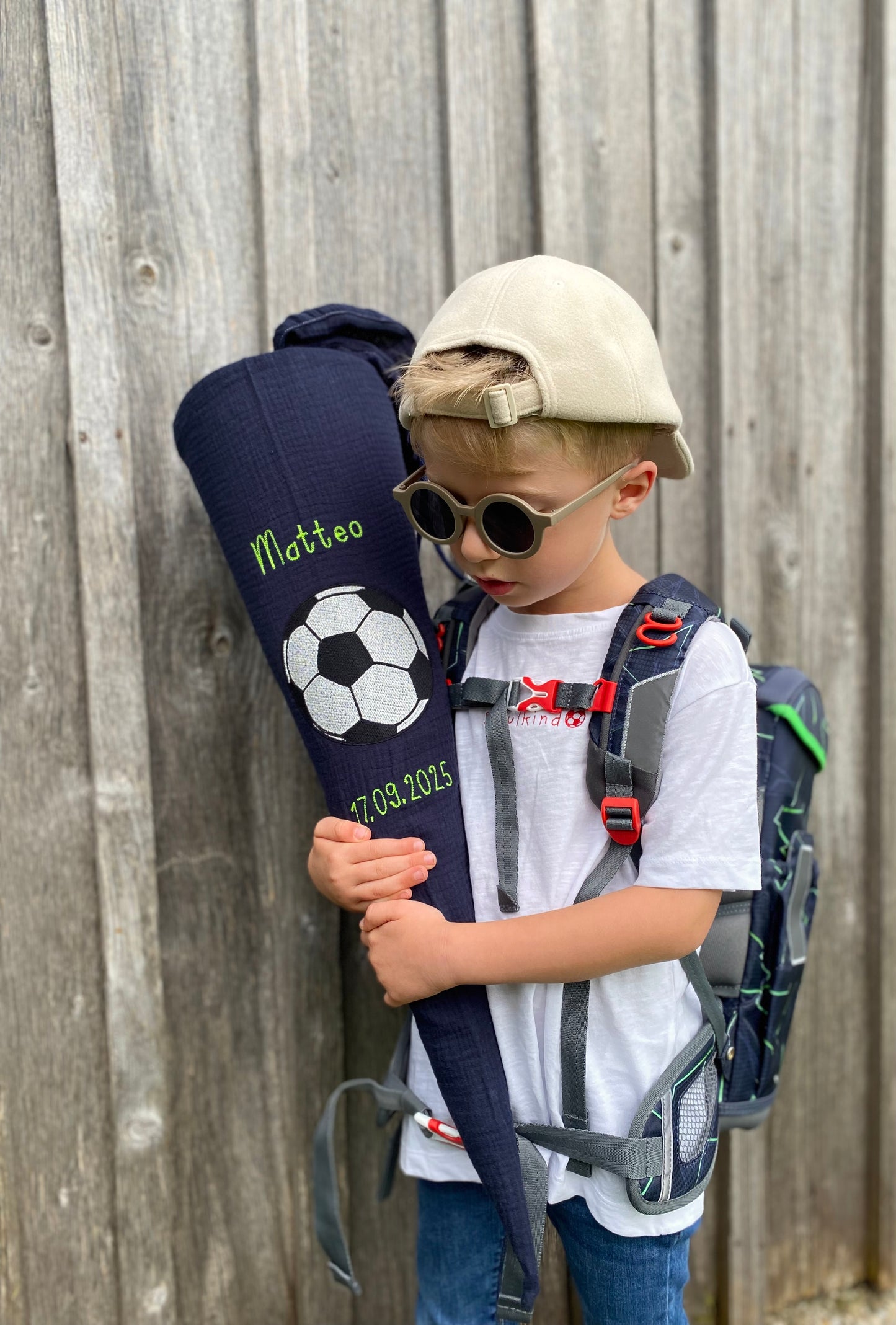 Musselin Schultüte 70 cm | Fußball | Kissen Inlett