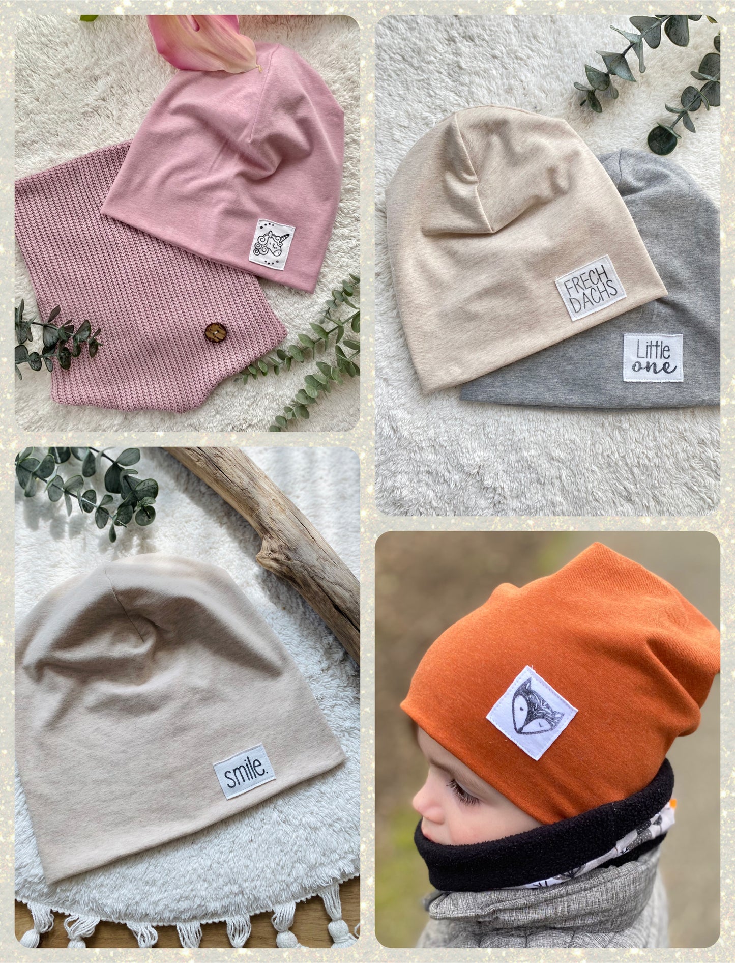 Dein Design | Label Beanie | Used-Look & Leder | Dreieckloop | Melierte Farben