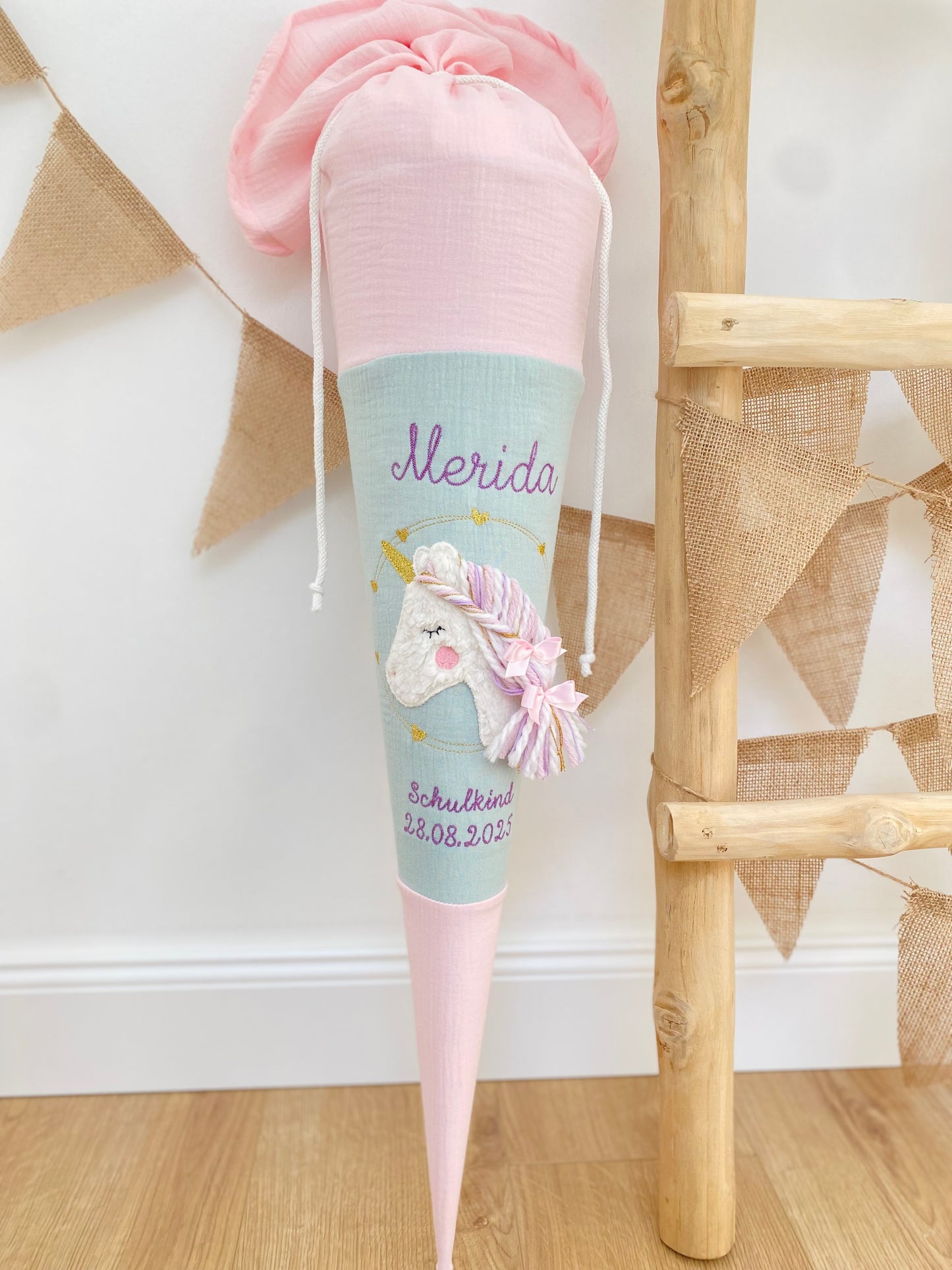 Musselin Schultüte Einhorn 70 cm | Kissen Inlett