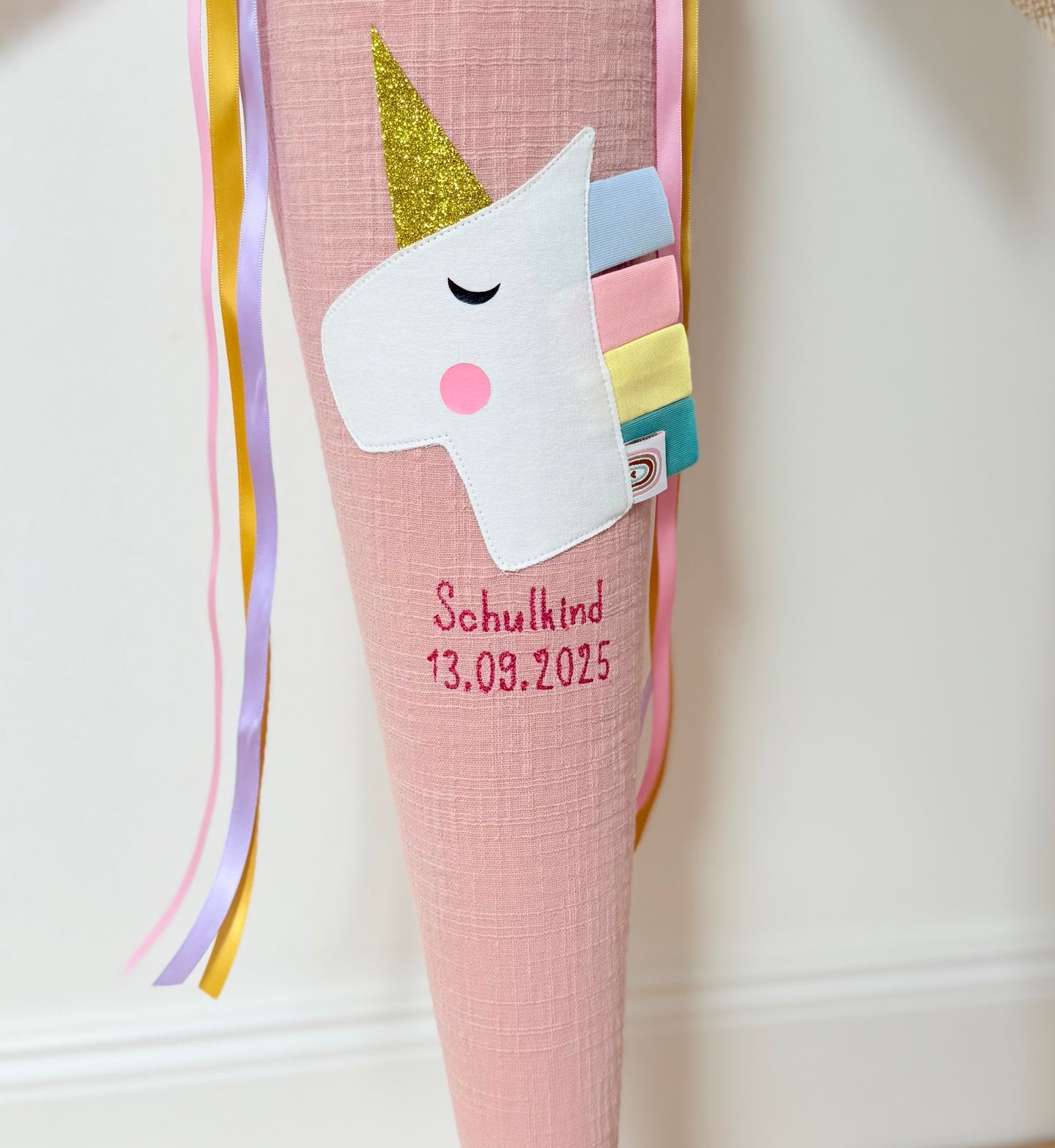 Musselin Schultüte 70 cm | Einhorn Regenbogenmähne | Kissen Inlett