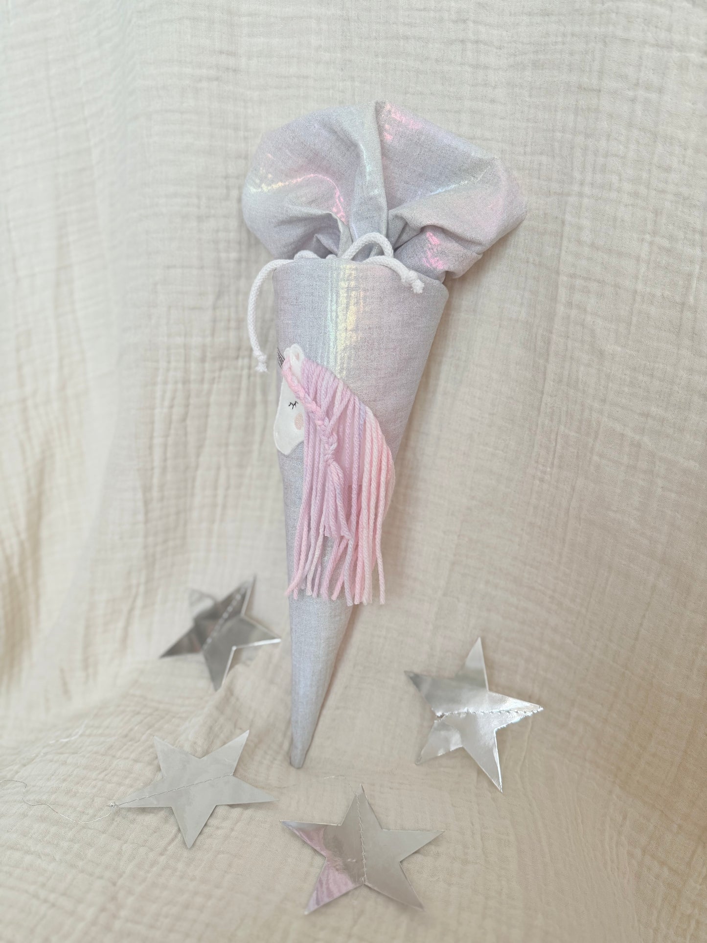 Dein Design | Musselin Geschwistertüte 35 cm | Einhorn | Regenbogenfarbe | Kissen Inlett