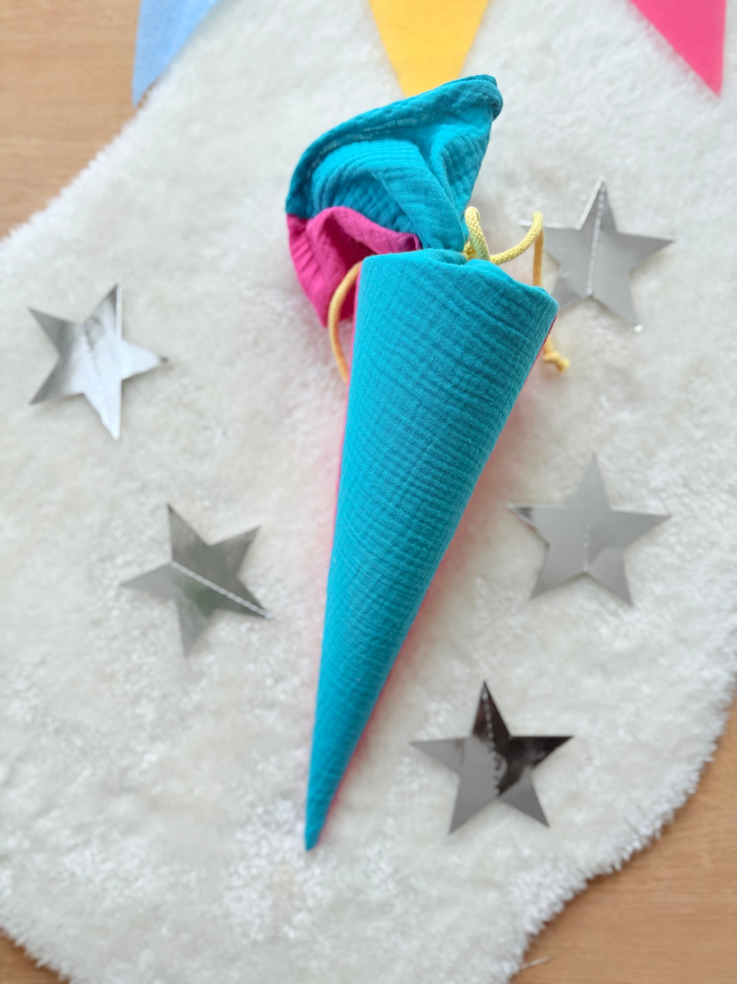 Dein Design | Doubleface Musselin Schultüte 70 cm | Geschwistertüte 35 cm | Einschulung | Erster Schultag | Schulkind