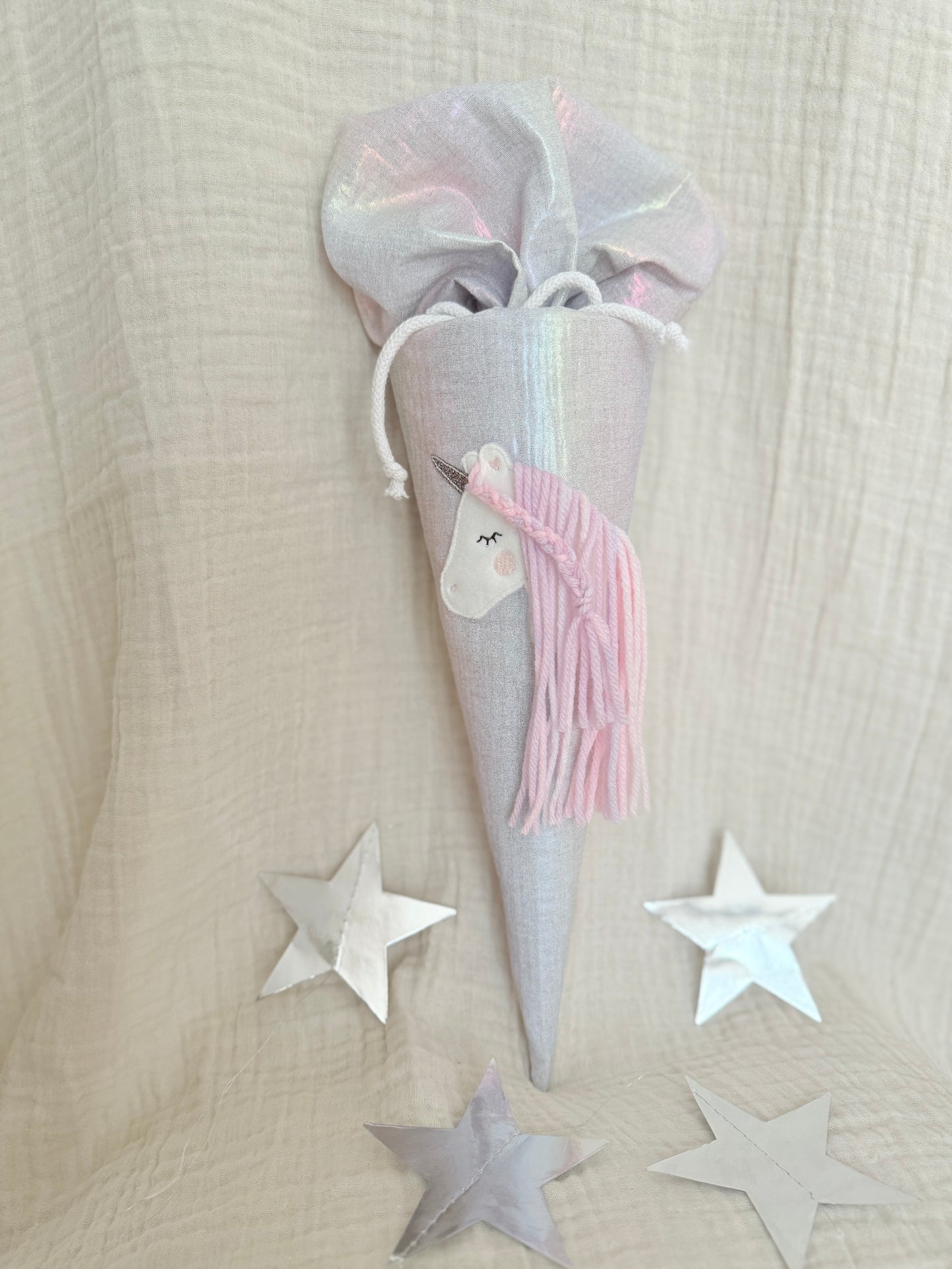 Dein Design | Musselin Geschwistertüte 35 cm | Einhorn | Regenbogenfarbe | Kissen Inlett
