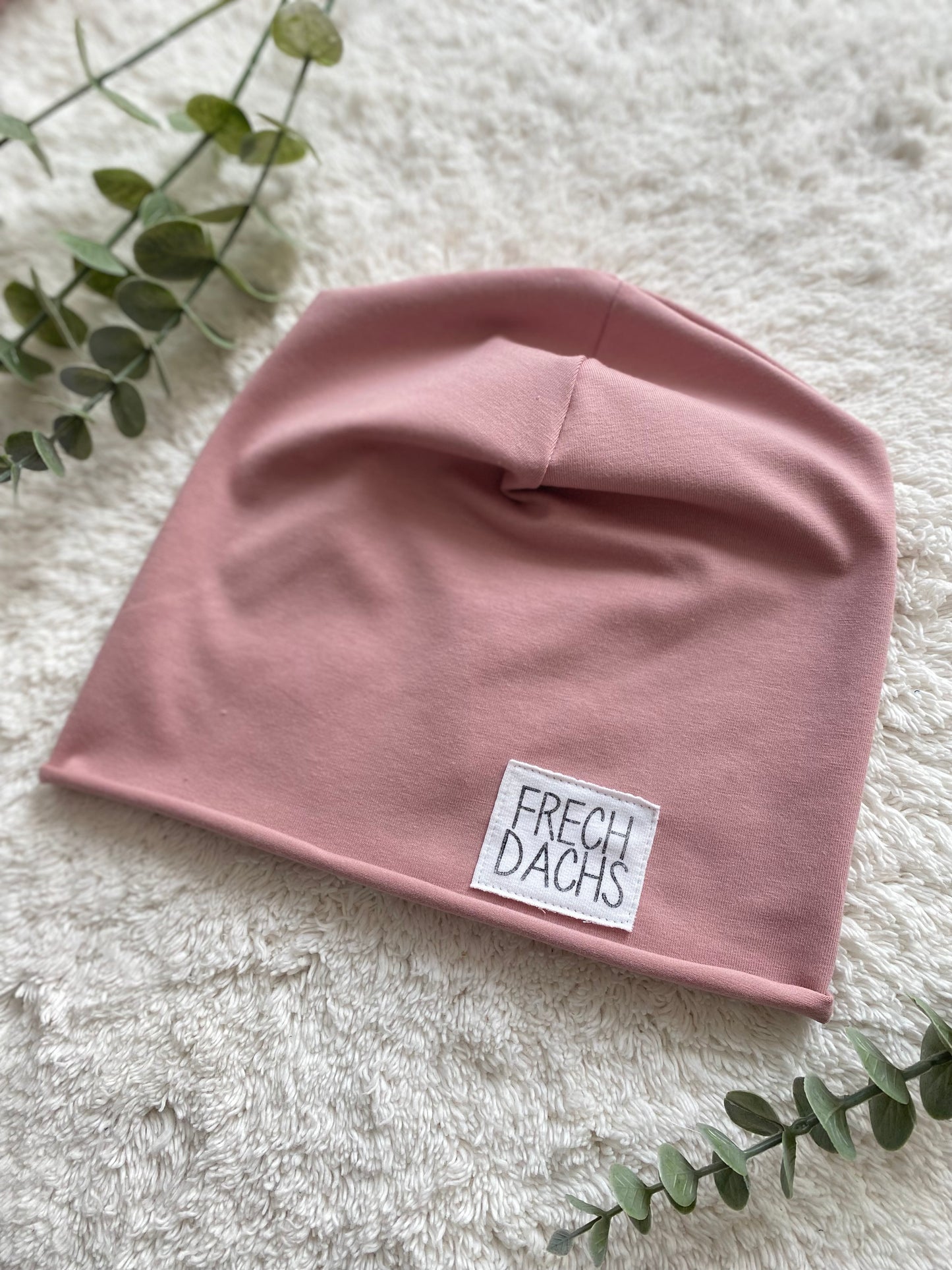 Dein Design | Roll-Up Sommer Beanie | Used-Look & Leder Label | Uni Farben