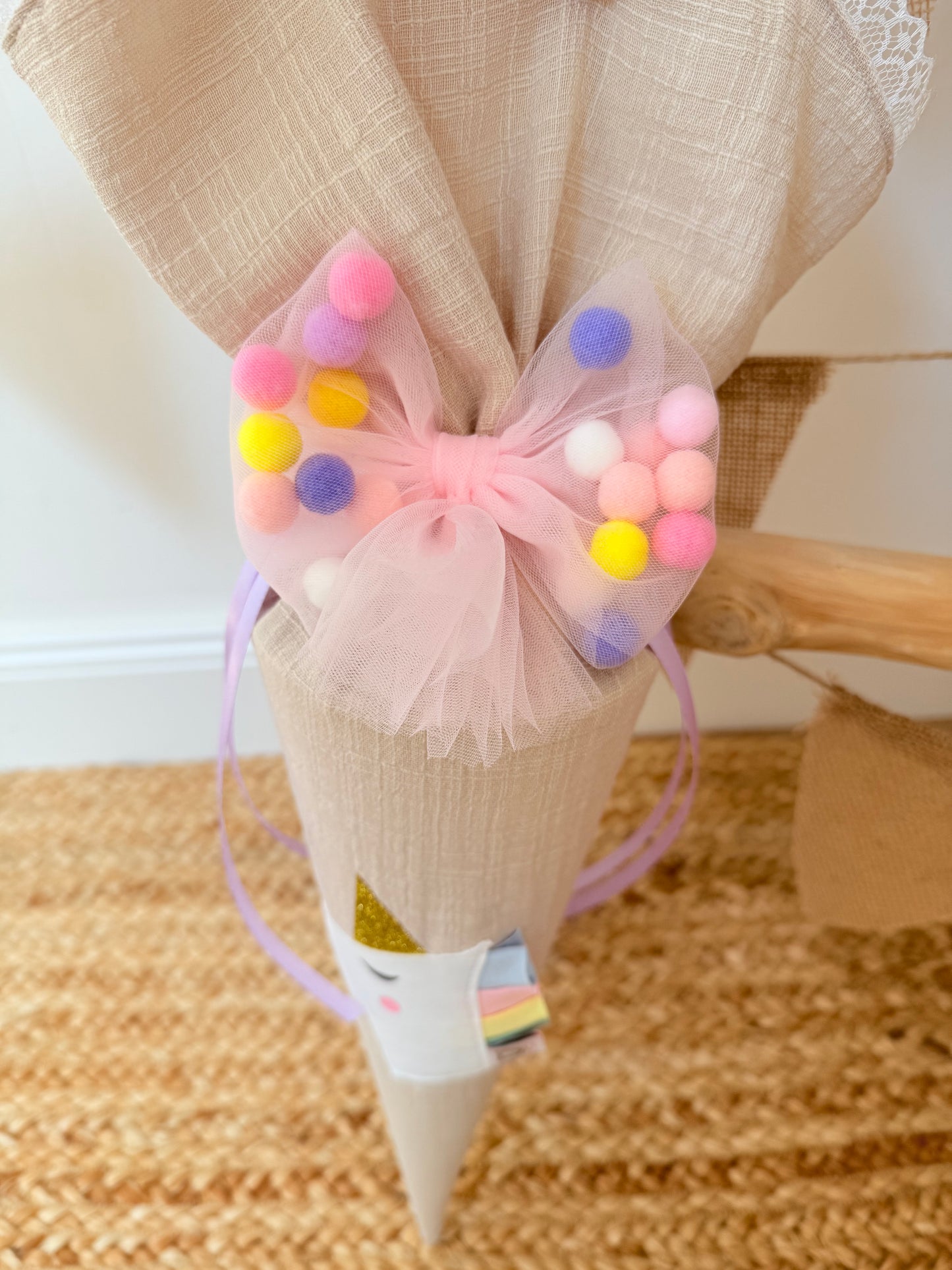 Pompom Schleife für Geschwistertüten 35 cm
