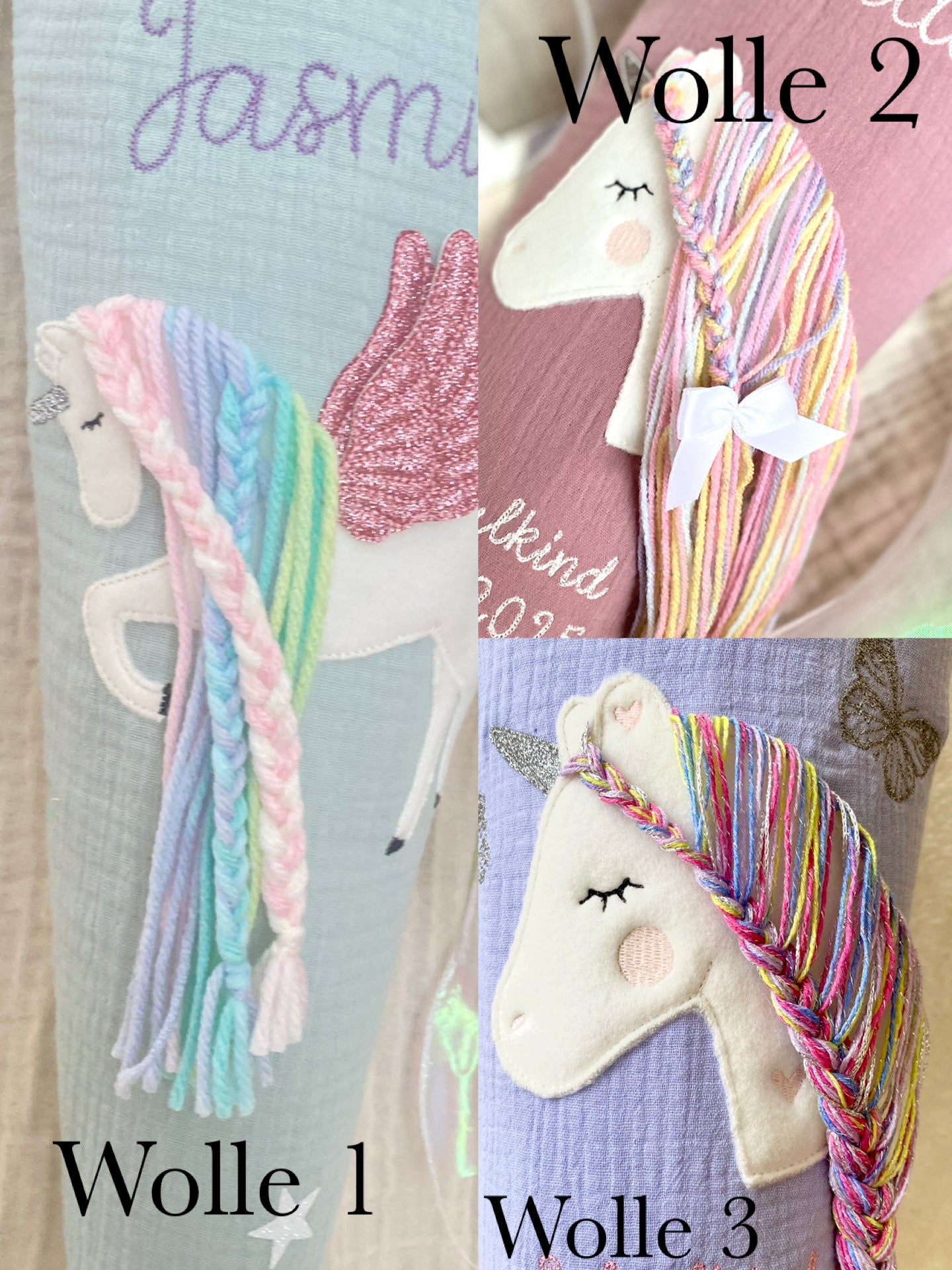 Dein Design Musselin Schultüte 70 cm | Einhorn Regenbogenmähne | Kissen Inlett