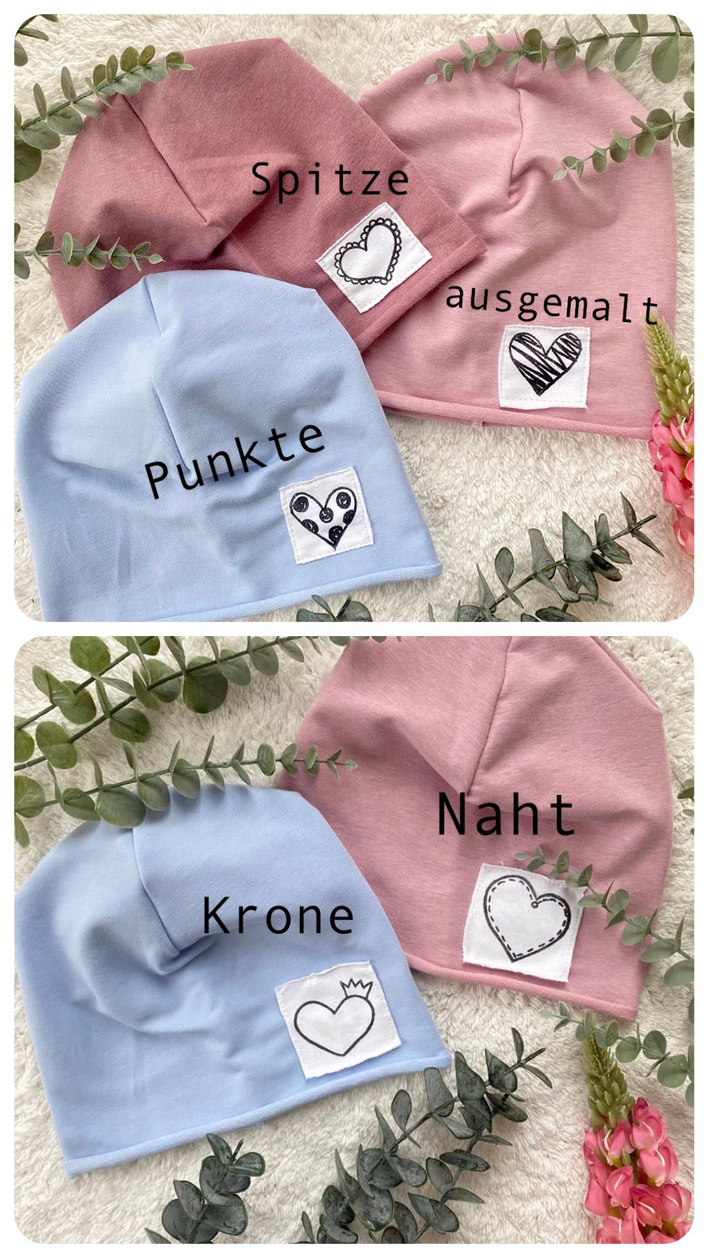 Dein Design | Roll-Up Sommer Beanie | Herz | Used-Look Label | Melierte Farben