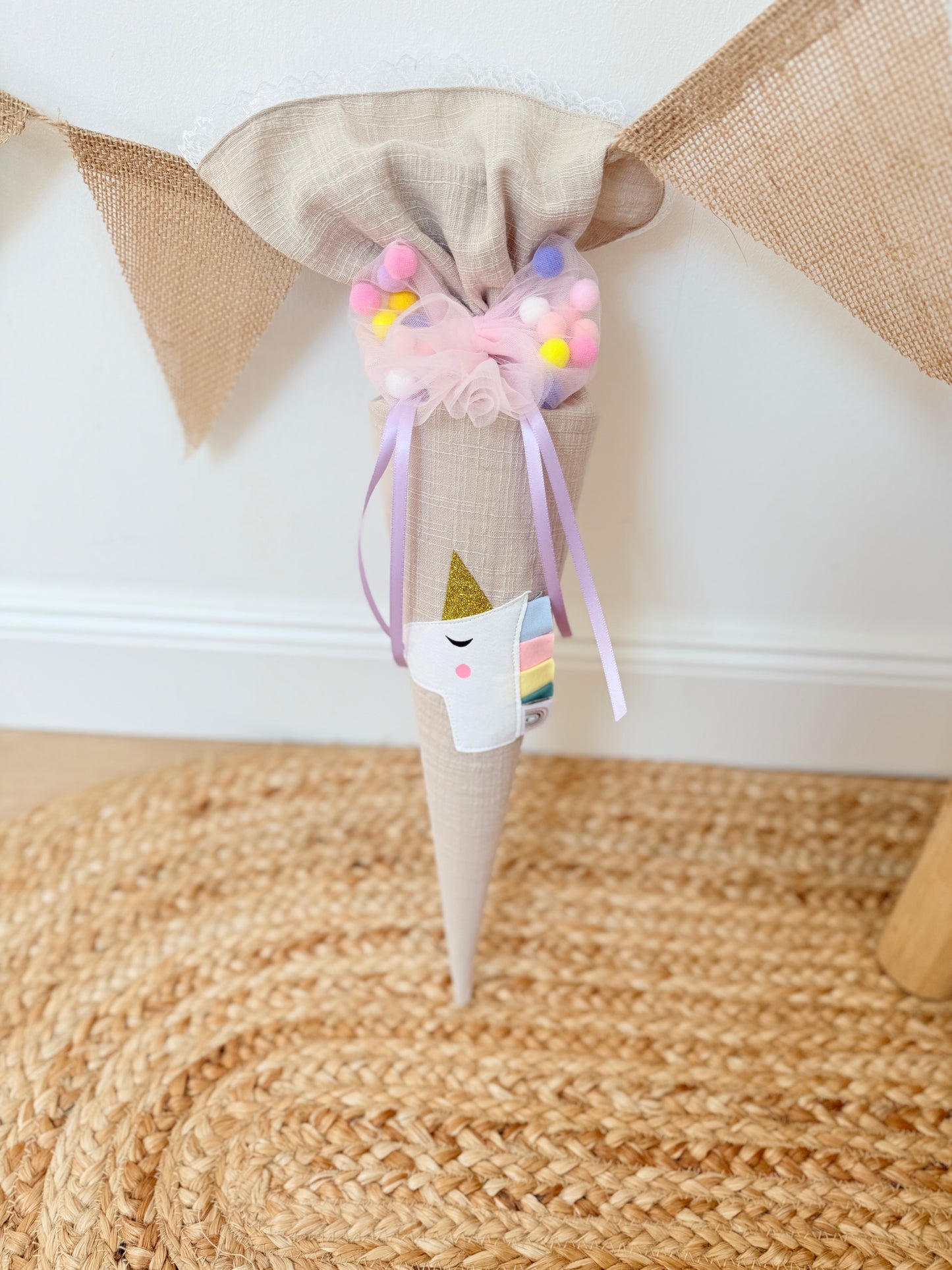 Pompom Schleife für Geschwistertüten 35 cm