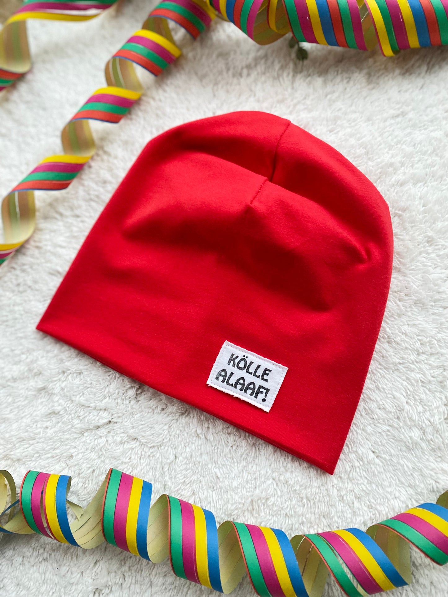 KÖLLE ALAAF! Jecke Beanie | Beanie Used-Look Label | Dreieckloop | Karneval