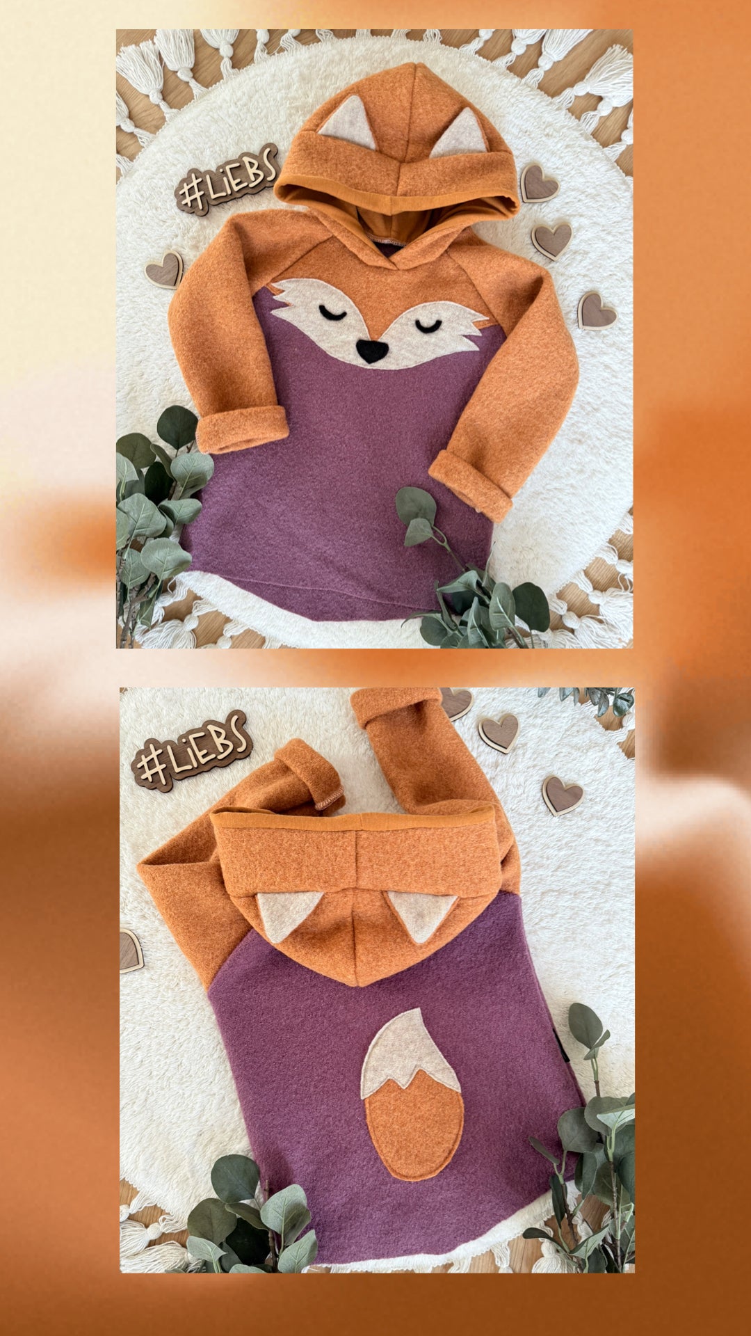 Dein Design | Wollwalk Hoodie | Fuchs | 100% Schurwolle Schafwolle