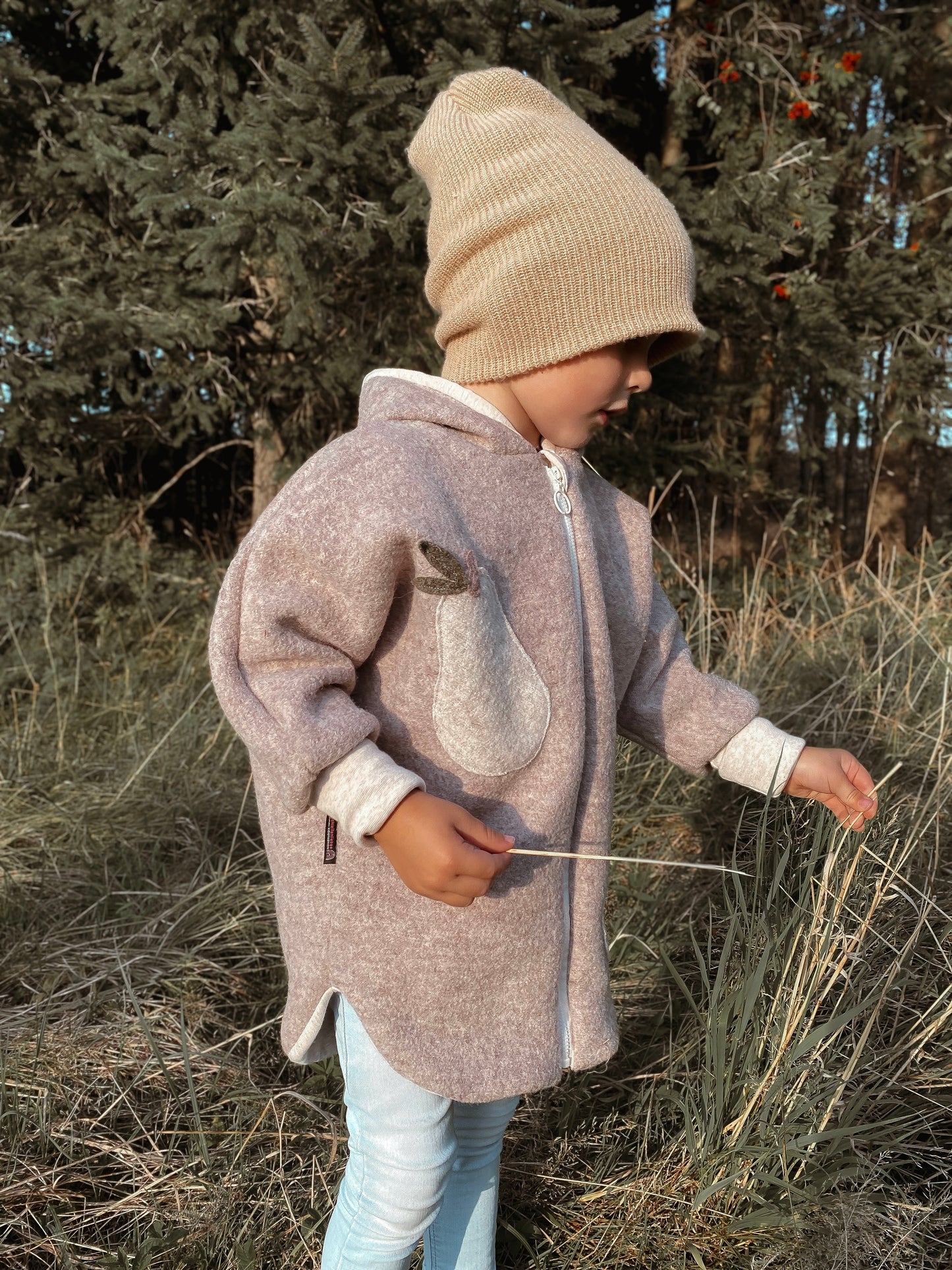 Oversized Walkjacke | Birnen | 100% Schurwolle