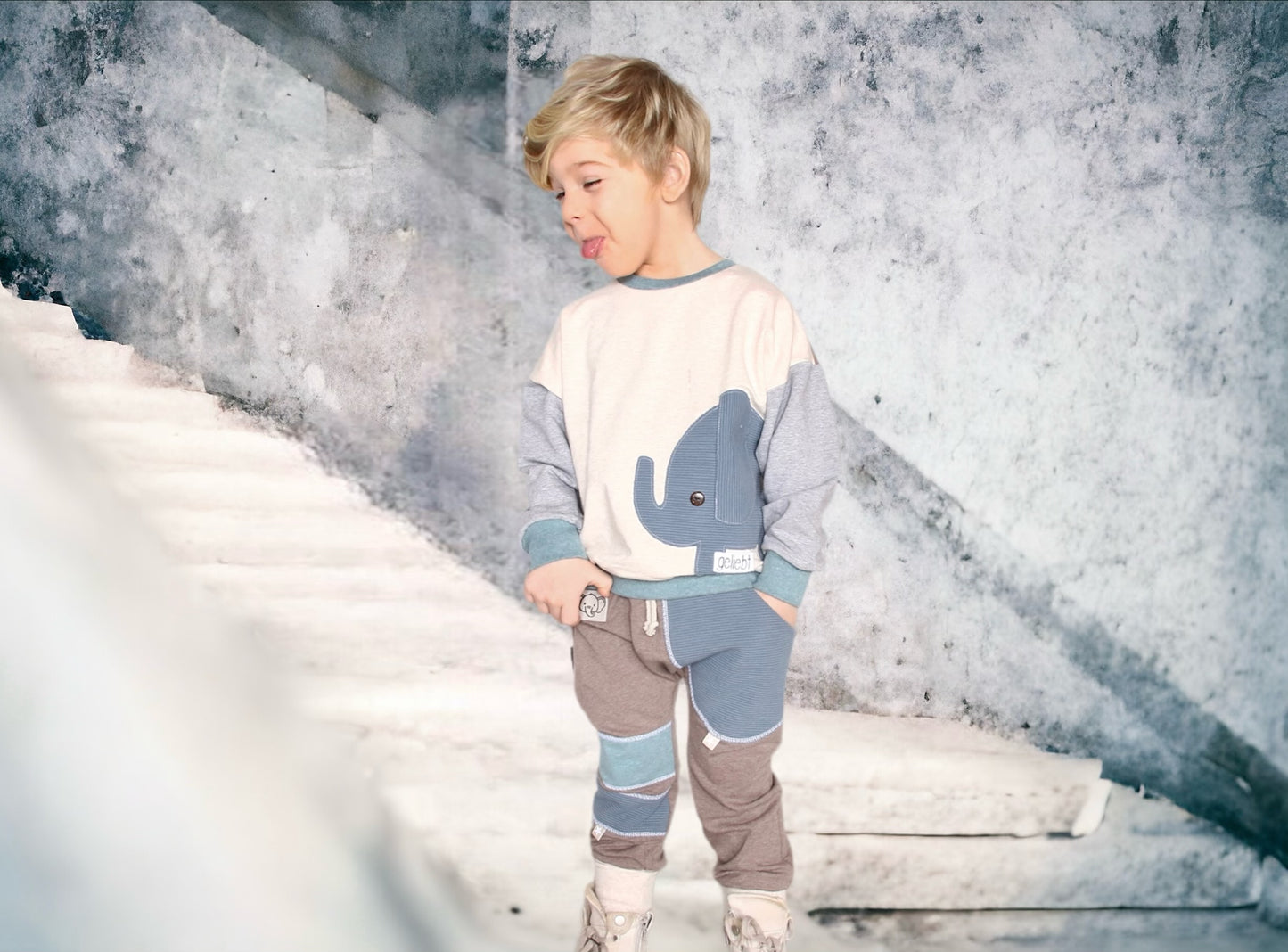 Oversized Sweater | Applikation Elefant | Color Blocking