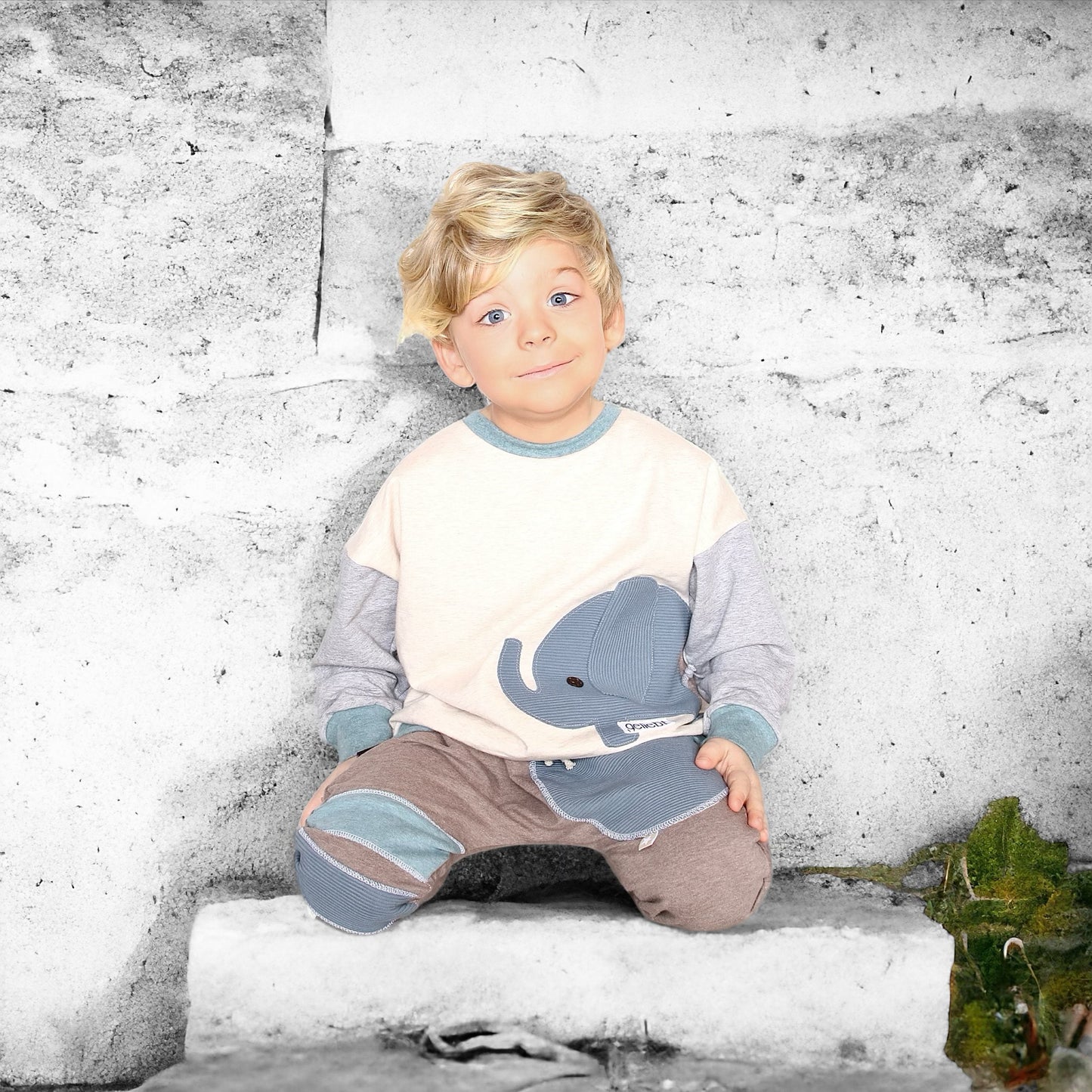Oversized Sweater | Applikation Elefant | Color Blocking