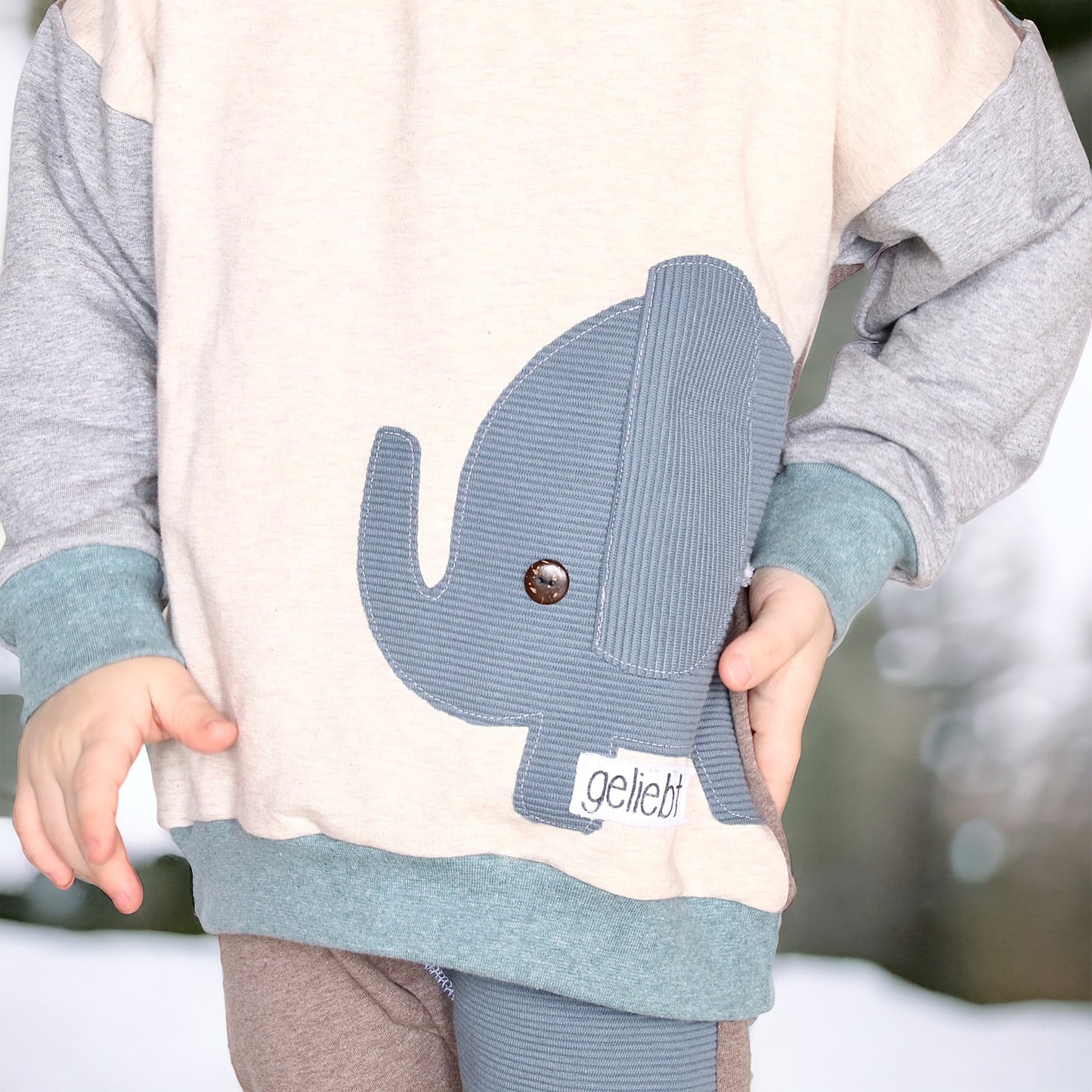 Oversized Sweater | Applikation Elefant | Color Blocking