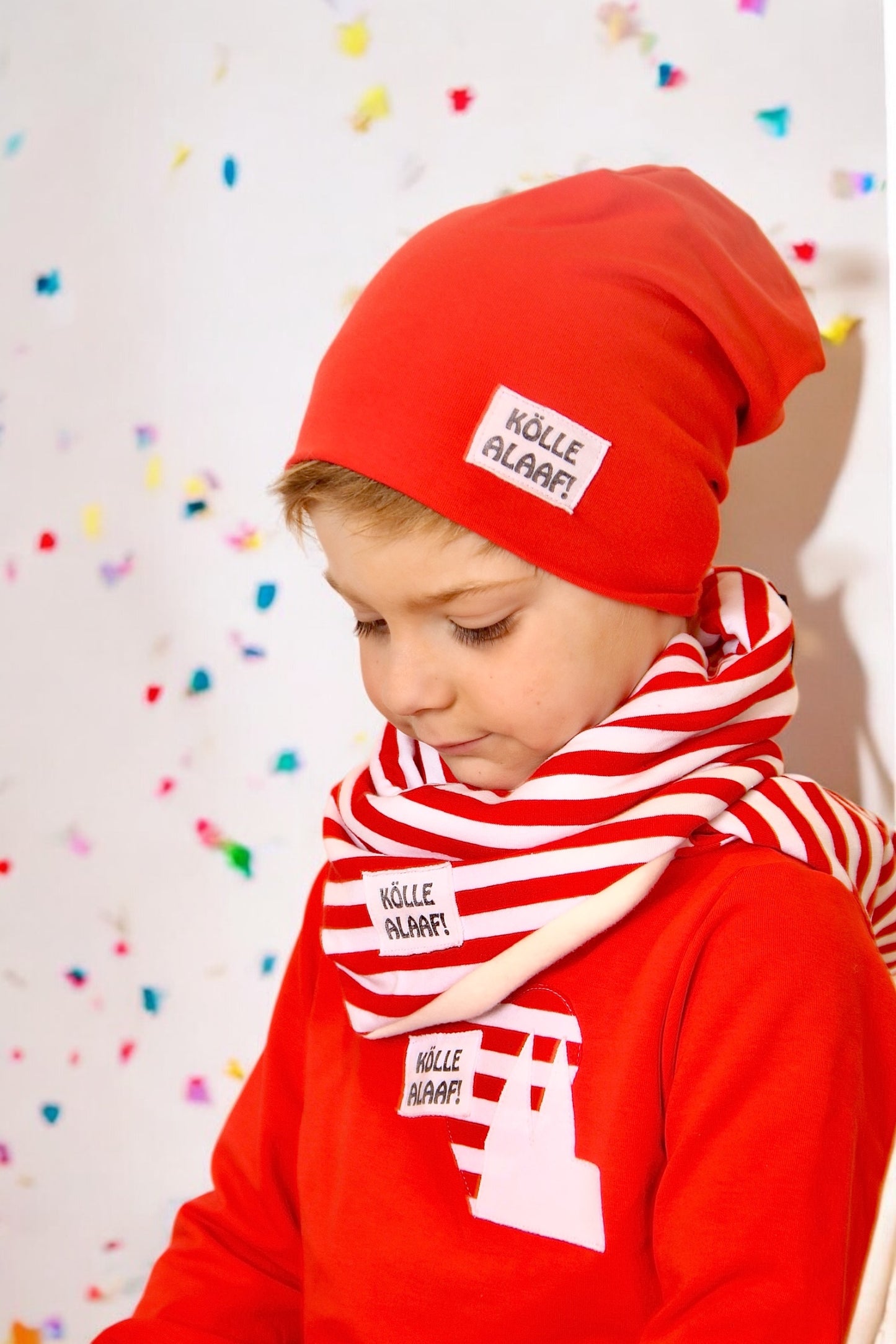 KÖLLE ALAAF! Jecke Beanie | Beanie Used-Look Label | Dreieckloop | Karneval