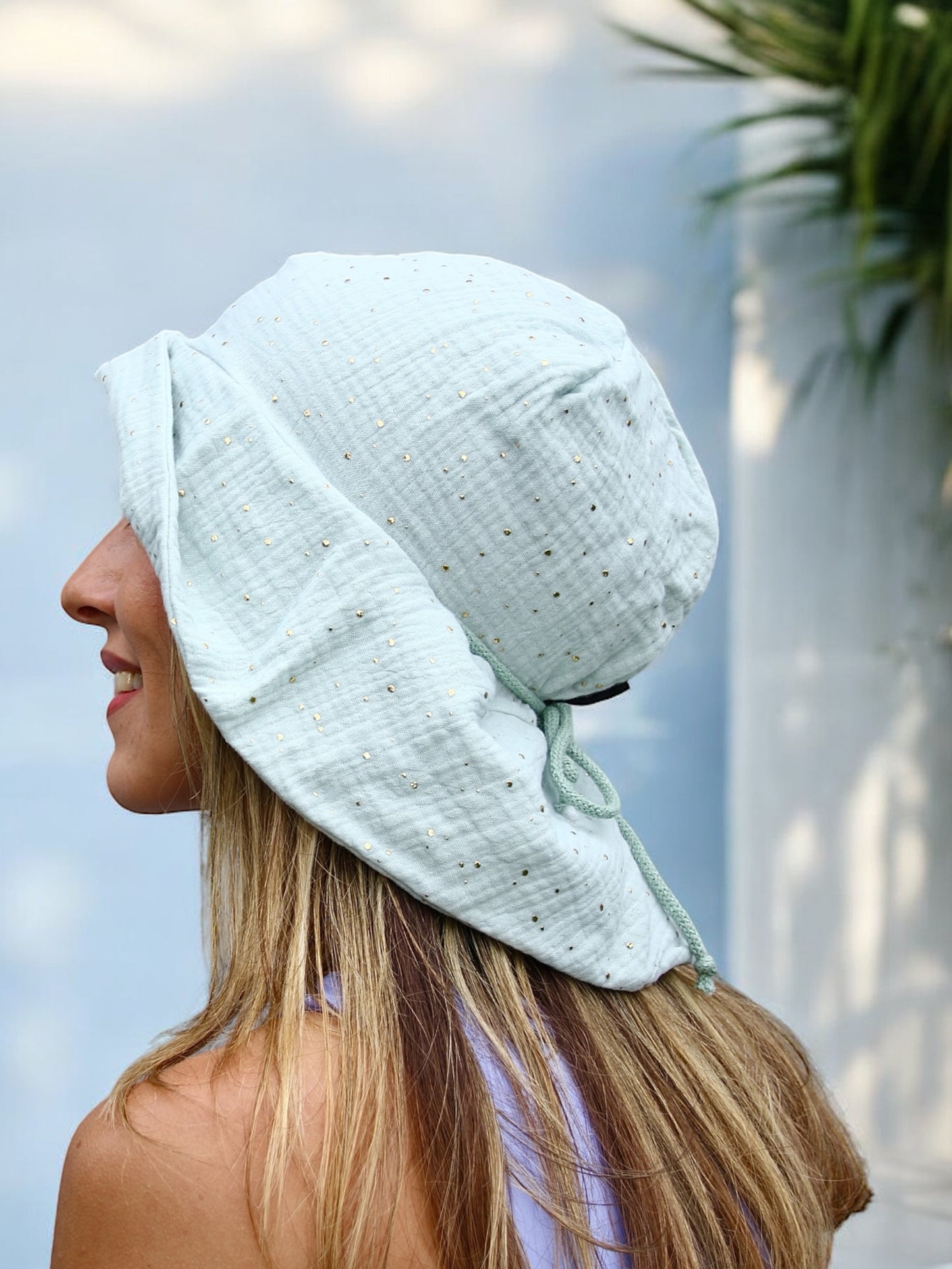 Dein Design | Sonnenhut | Musselin Goldene Punkte