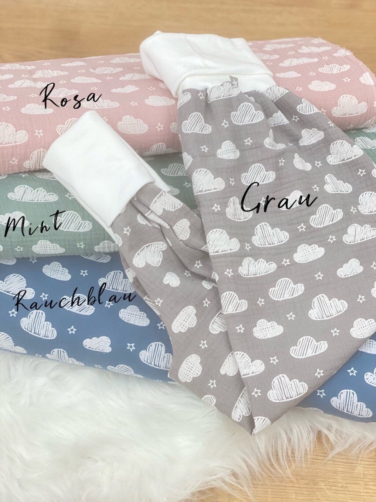 Sommer Schlafsack mit Beinen | Musselin Wolken