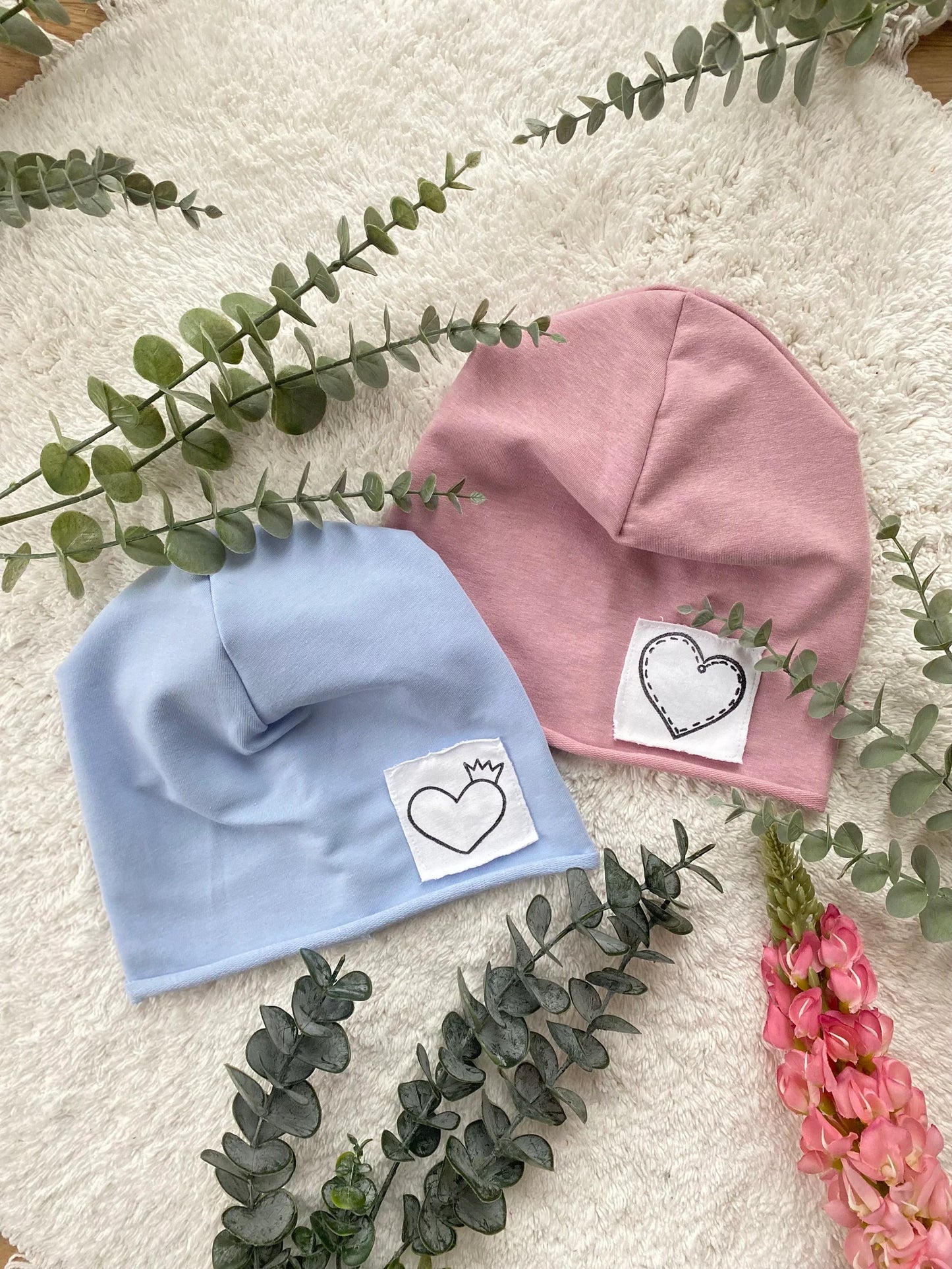 Dein Design | Roll-Up Sommer Beanie | Herz | Used-Look Label | Melierte Farben