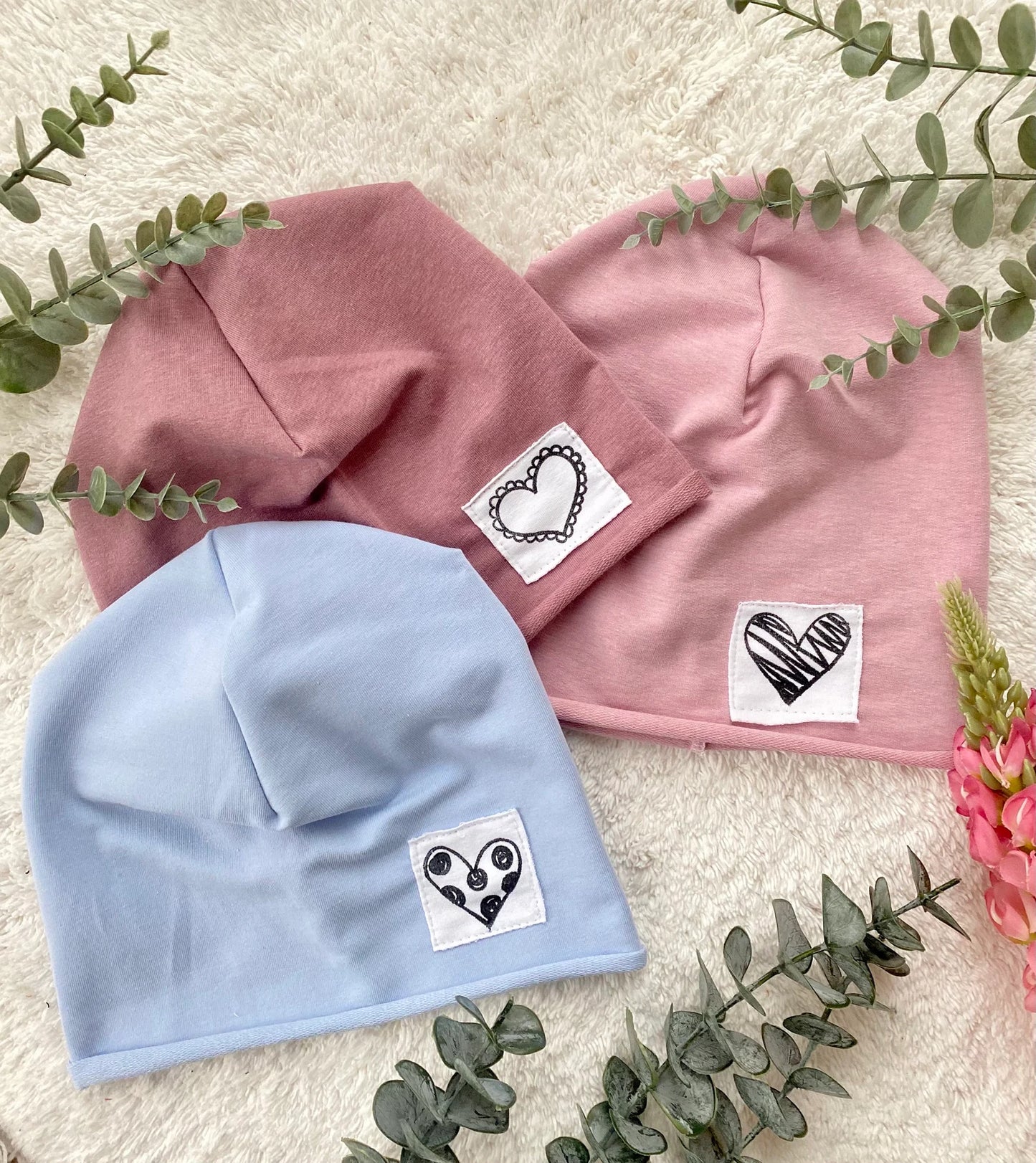 Dein Design | Roll-Up Sommer Beanie | Herz | Used-Look Label | Melierte Farben