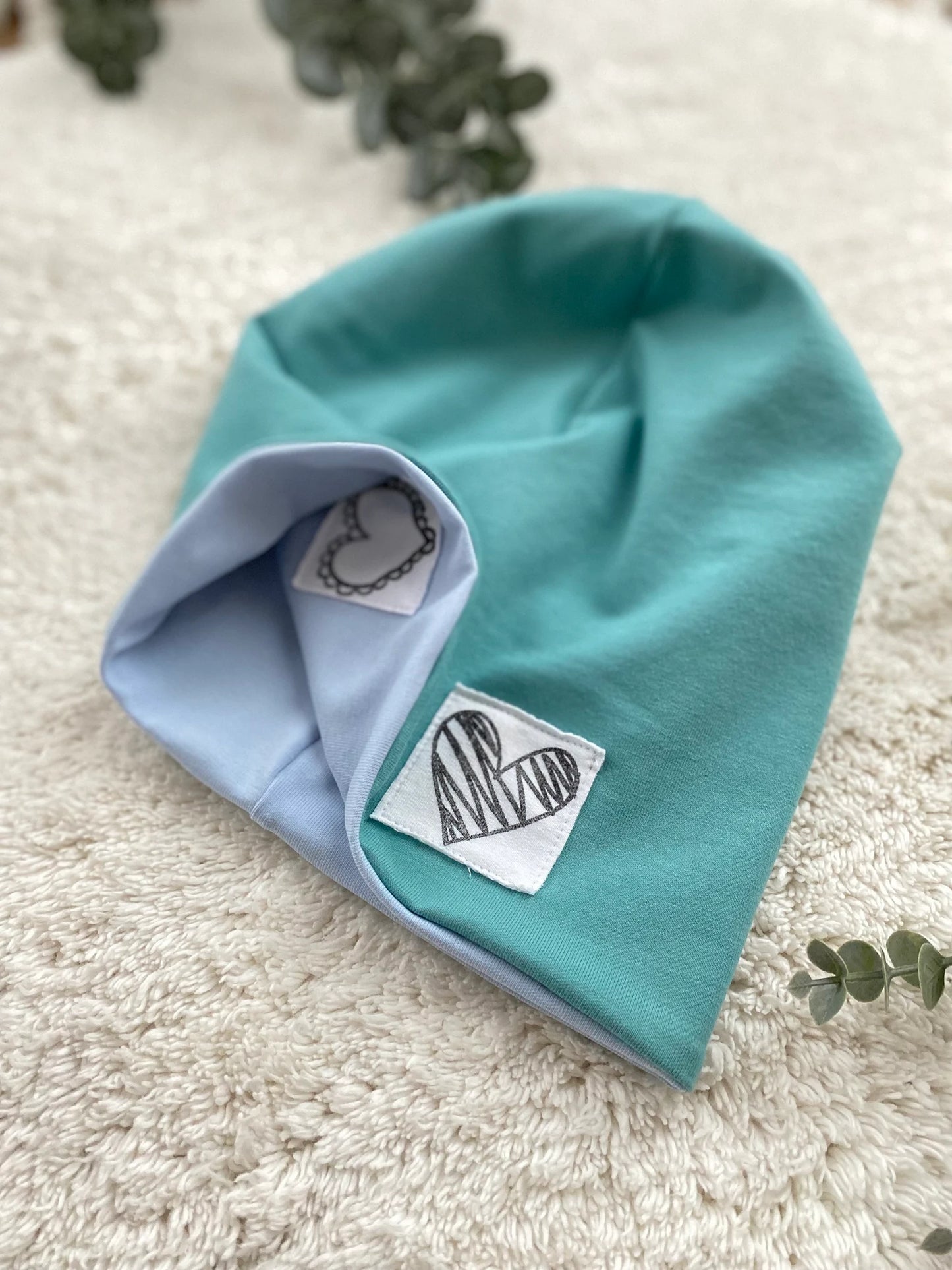 Dein Design | Wendebeanie | Herz | Used-Look Label Stoff | Alle Farben