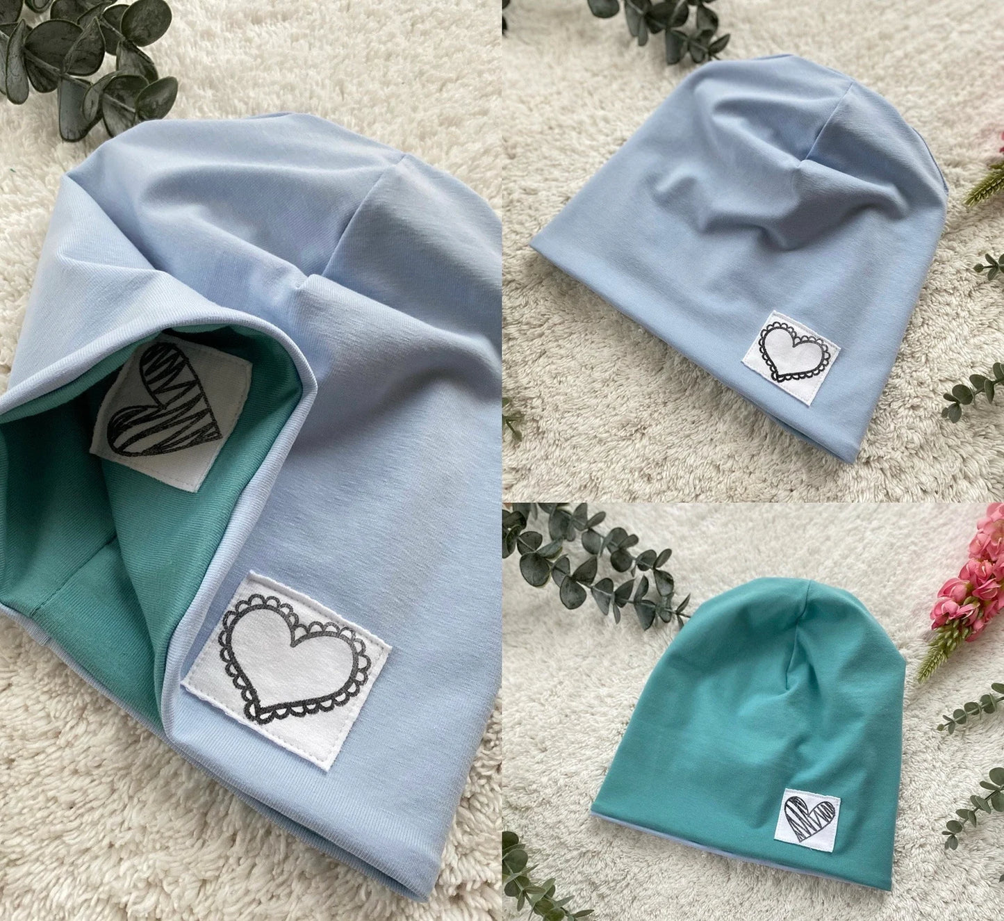 Dein Design | Wendebeanie | Herz | Used-Look Label Stoff | Alle Farben