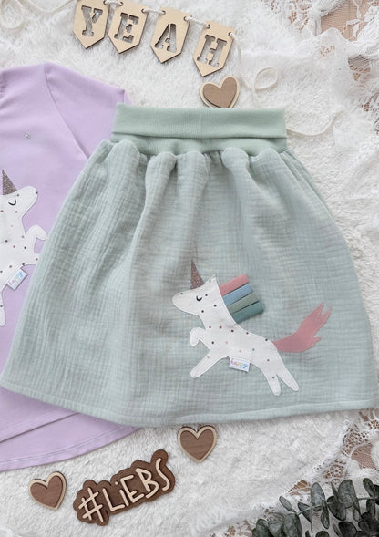 Handmade Rock | Musselinrock Mädchen | Einhorn