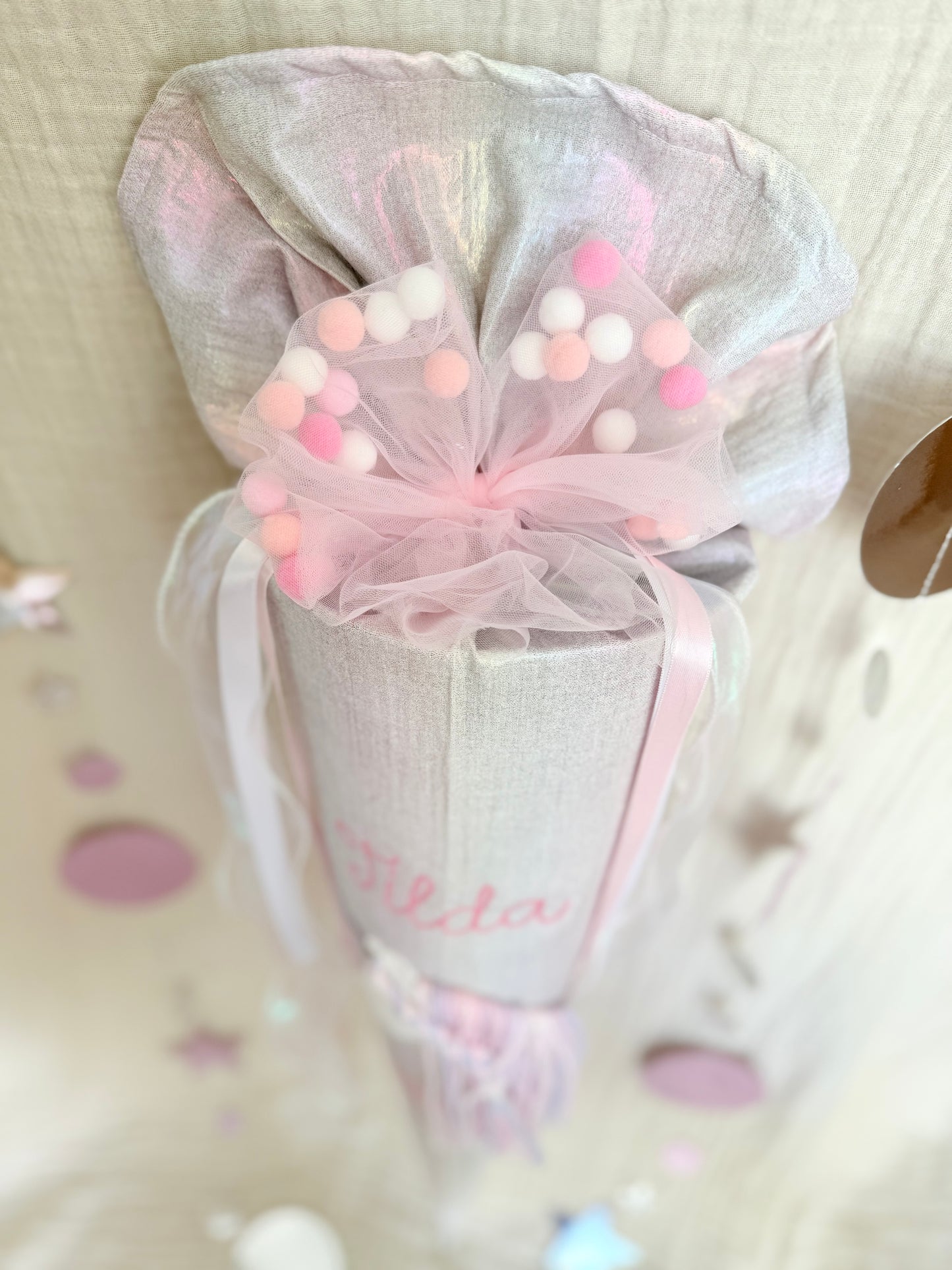 Pompom Schleife für Schultüten ab 70 cm