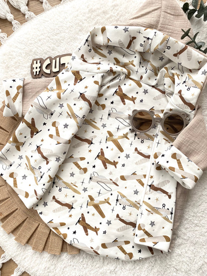 Baby | Musselinjacke | Flugzeug | Cardigan
