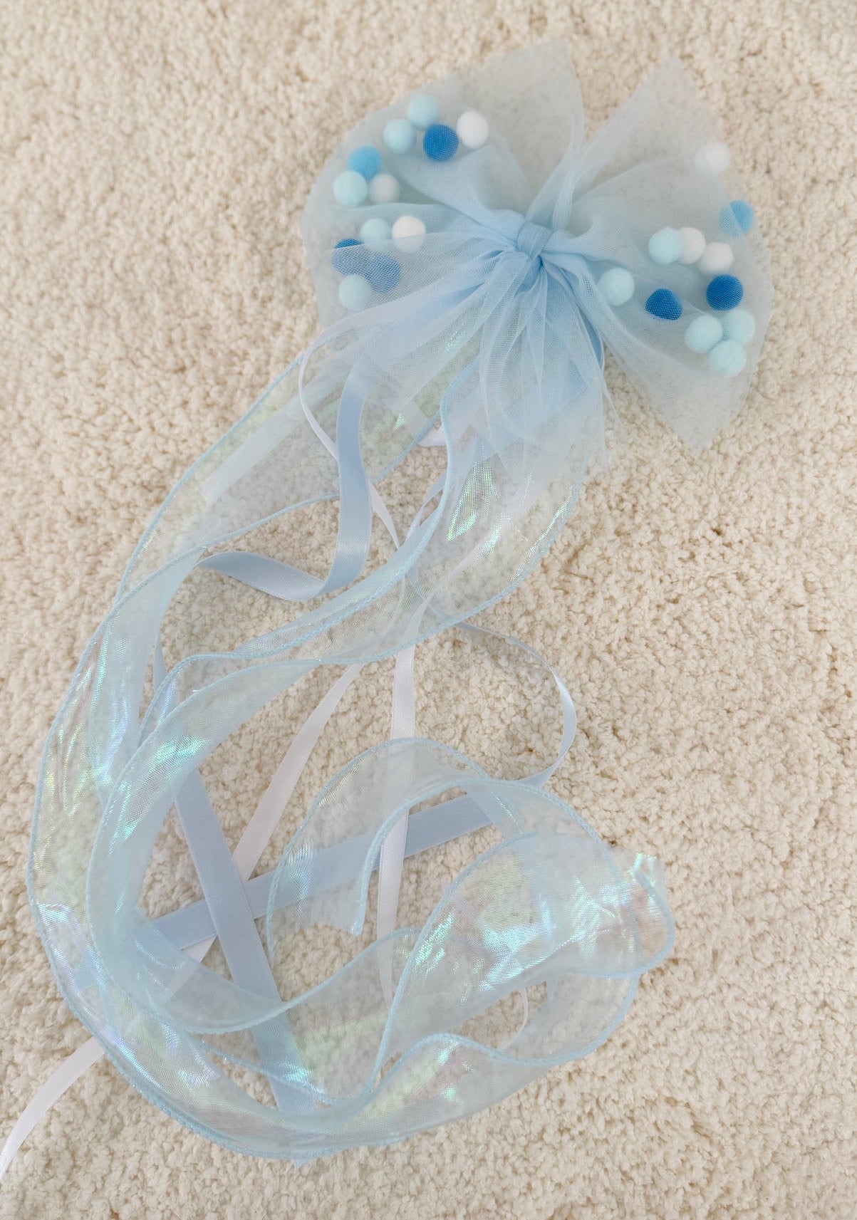 Blau Tüllschleife - Pompon Schleife für Schultüte (70 cm), Kita- & Geschwistertüten (35 cm)