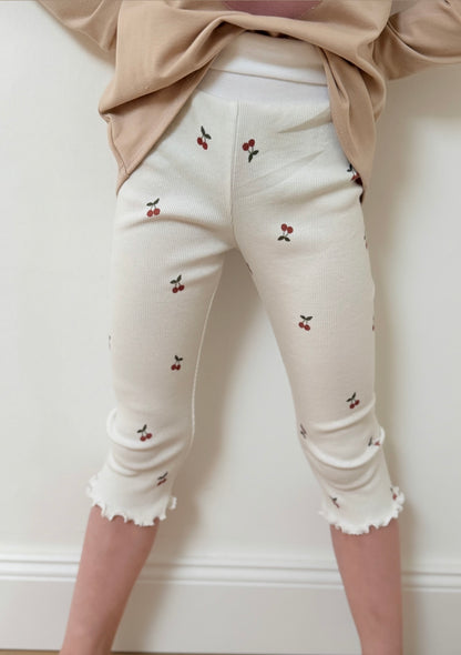 Skinny Fit 3/4 länge mit Rollsaum | Baumwollripp | Kirsche |