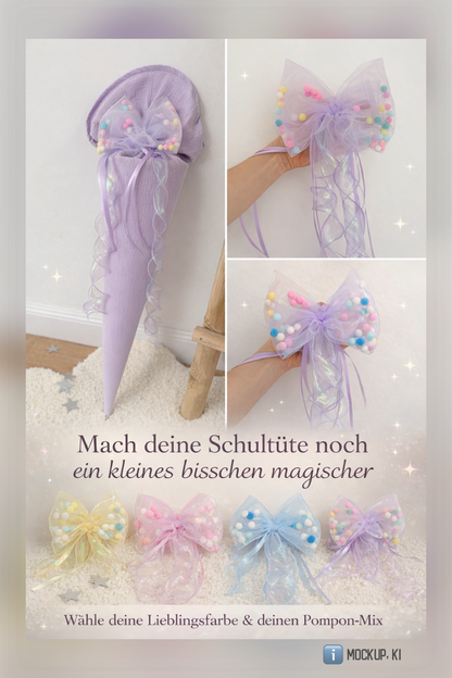 Dein Design Tüllschleife - Pompon Schleife für Schultüte (70 cm), Kita- & Geschwistertüten (35 cm)