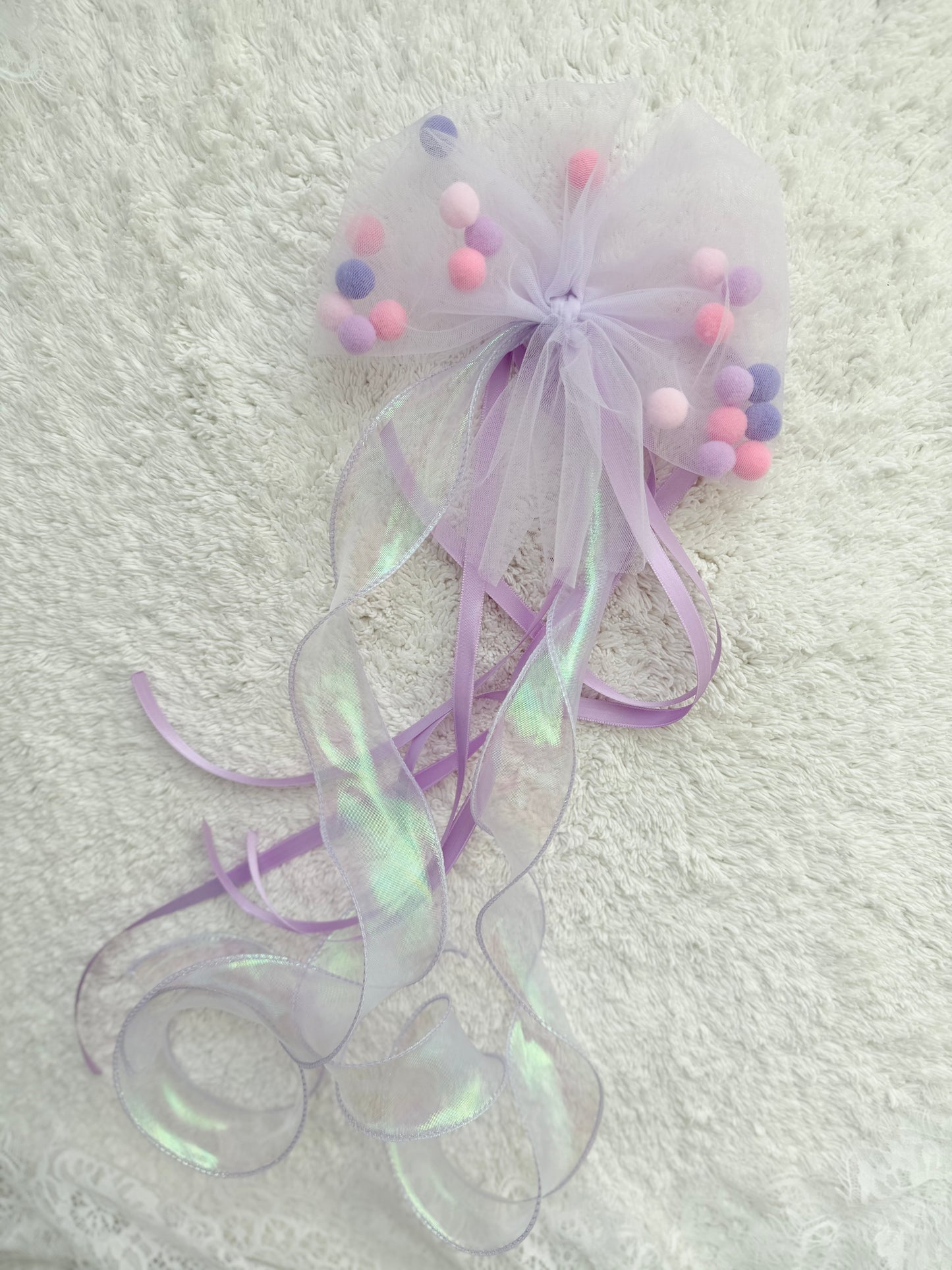 Lila/Rosa Tüllschleife - Pompon Schleife für Schultüte (70 cm), Kita- & Geschwistertüten (35 cm)
