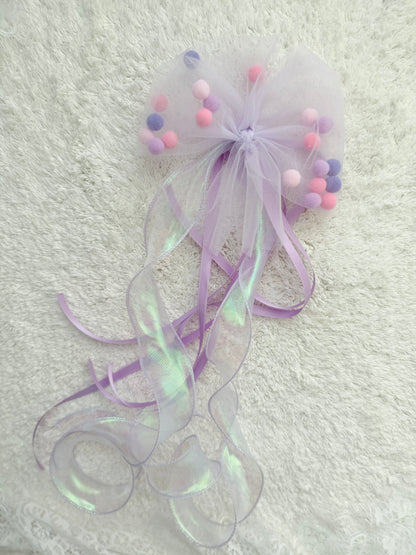 Lila/Rosa Tüllschleife - Pompon Schleife für Schultüte (70 cm), Kita- & Geschwistertüten (35 cm)