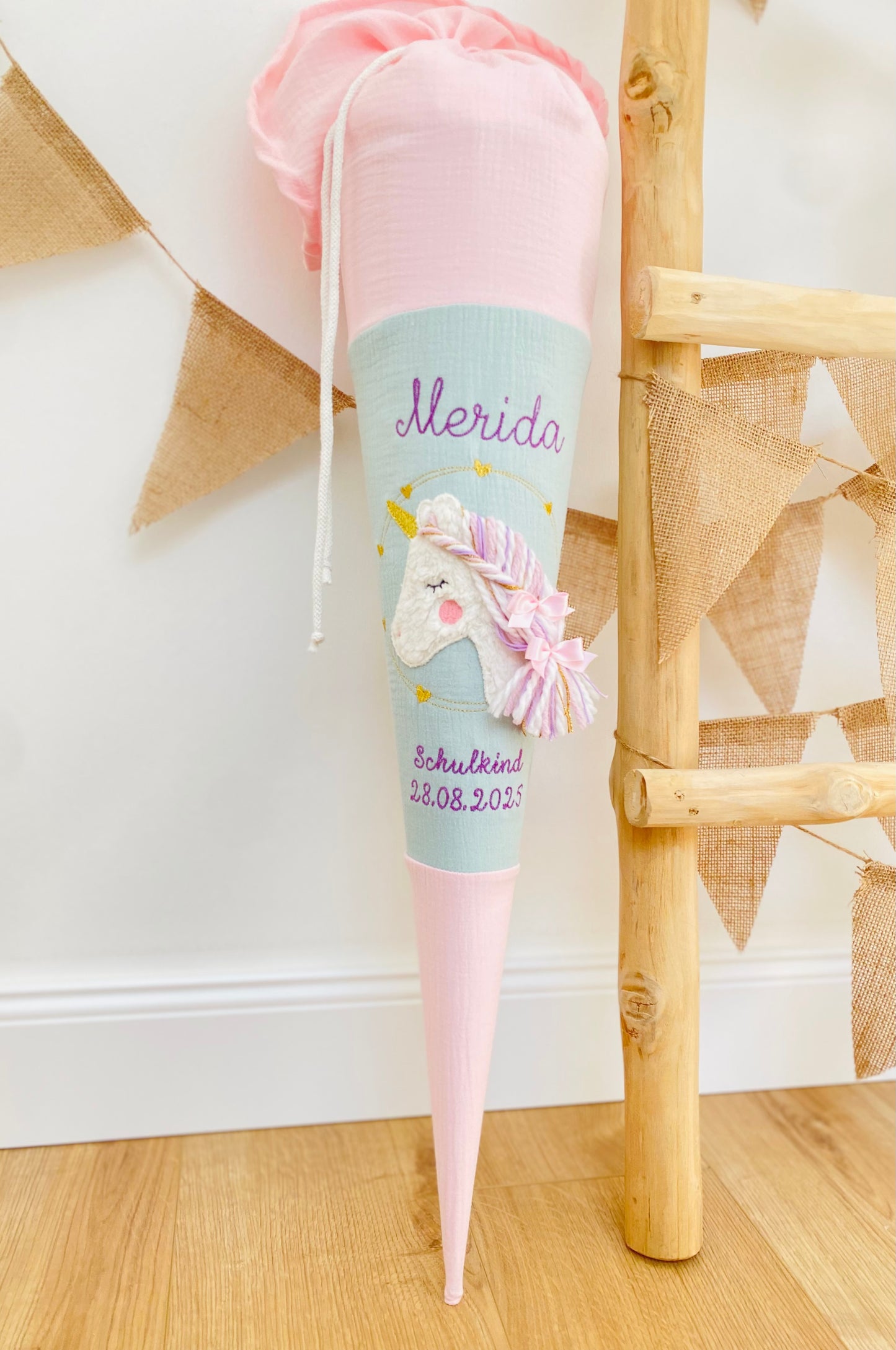 Musselin Schultüte Einhorn 70 cm | Kissen Inlett