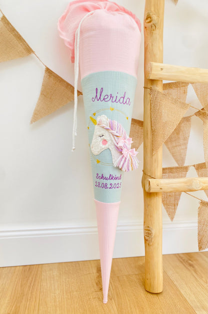 Musselin Schultüte Einhorn 70 cm | Kissen Inlett