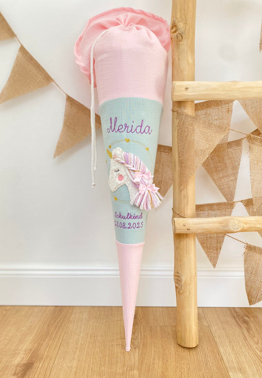 Musselin Schultüte Einhorn 70 cm | Kissen Inlett