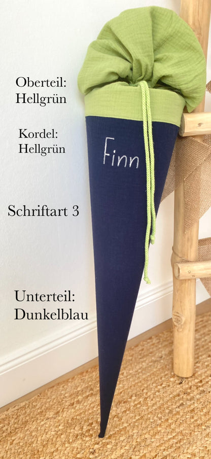 Dein Design | Musselin Schultüte 70 cm | Unifarben | Vorname