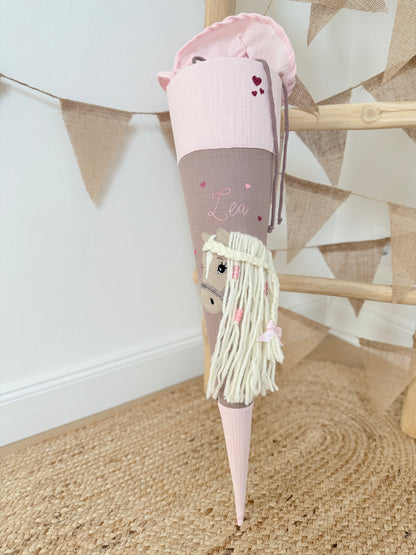 Musselin Schultüte 70 cm | Pferd | Haflinger | Kissen Inlett