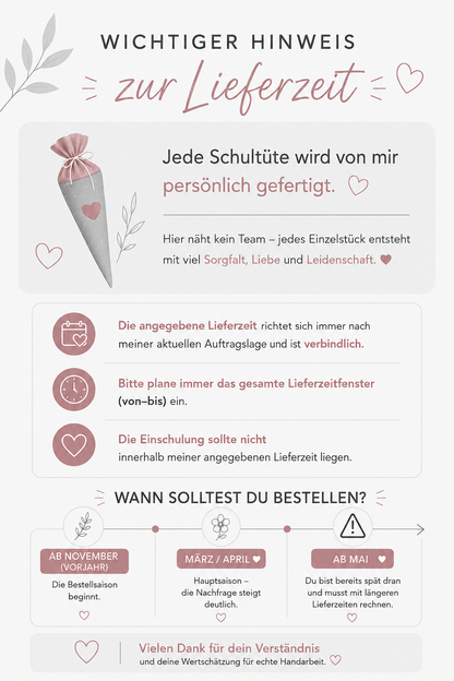 Pompon-Tüllschleife, Flieder mit Holoband, Schleife passend für Schultüten ab 70 cm, Kita- & Geschwistertüten ab 35 cm