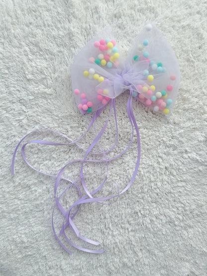 Pompon-Tüllschleife, Flieder Pastellfarben, Schleife passend für Schultüten ab 70 cm, Kita- & Geschwistertüten ab 35 cm
