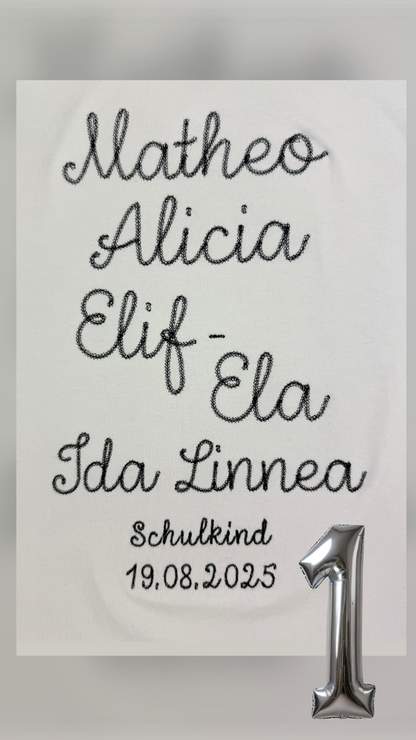 Musselin Schultüte 70 cm, individuelle Farbwahl mit Punkten und Rüsche, optional– personalisierbar und mit Kissen