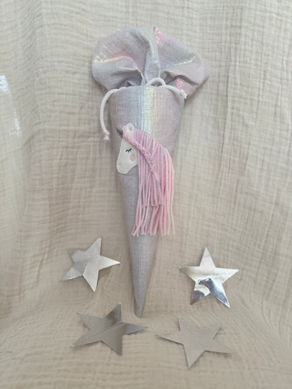 Dein Design | Musselin Geschwistertüte 35 cm | Einhorn | Regenbogenfarbe | Kissen Inlett